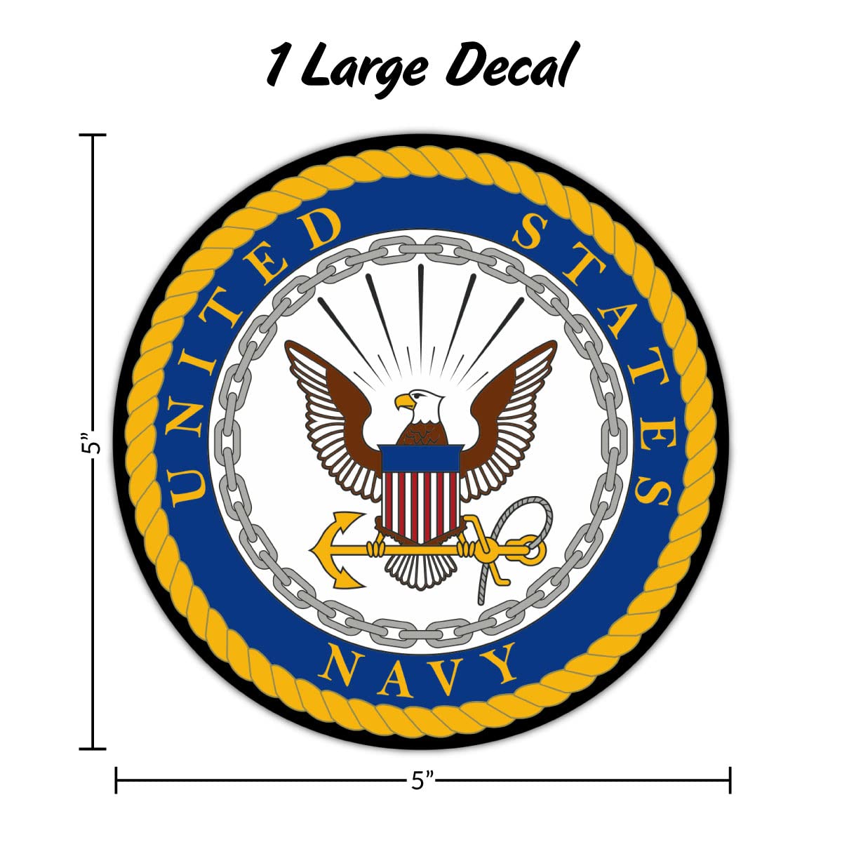 Officially Licensed United States Navy Decal - Large 5.25'' Us Military Sticker For Truck Or Car Windows - Large United States N