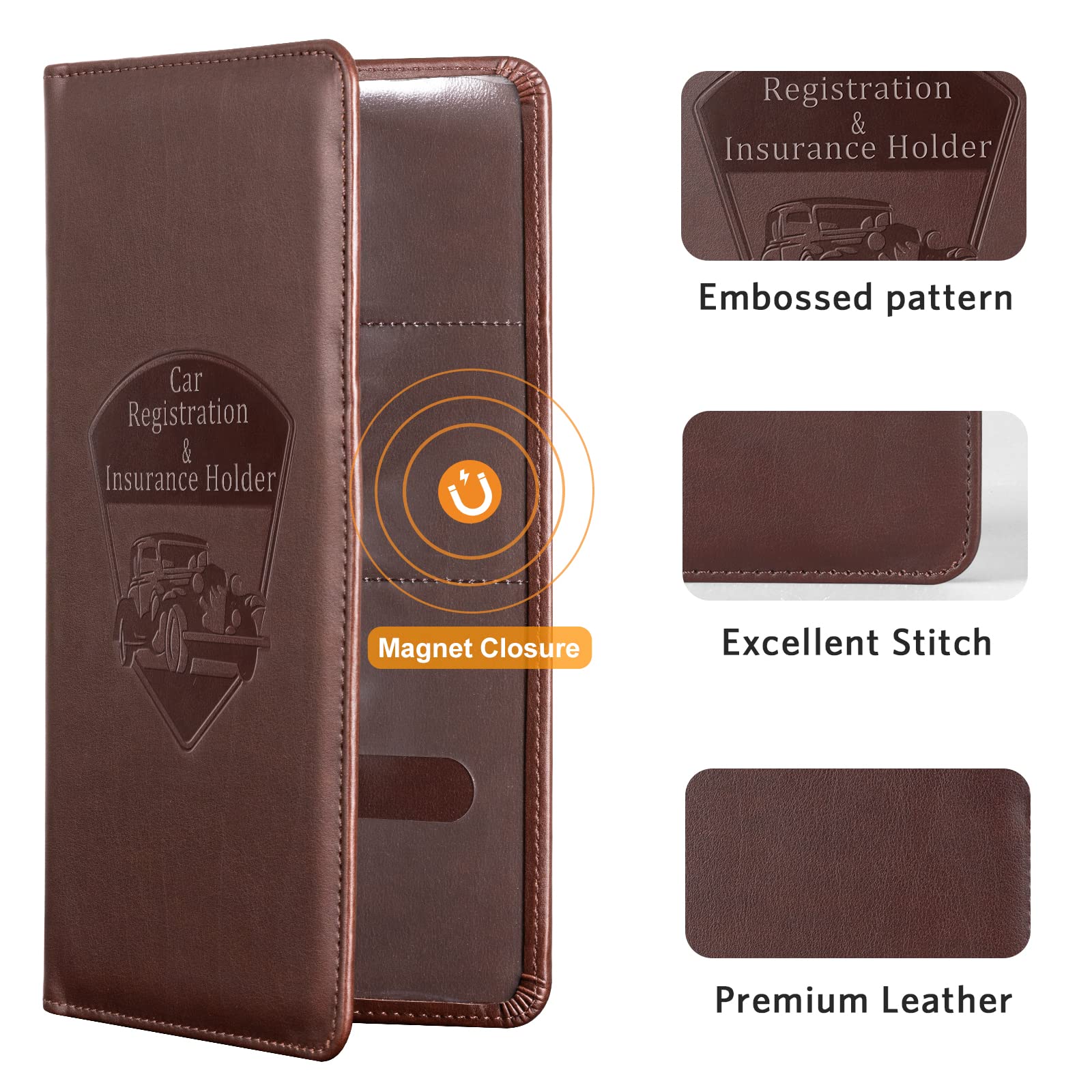 Cobak Premium Faux Leather Car Document Holder With Magnetic Closure And 6 Compartments