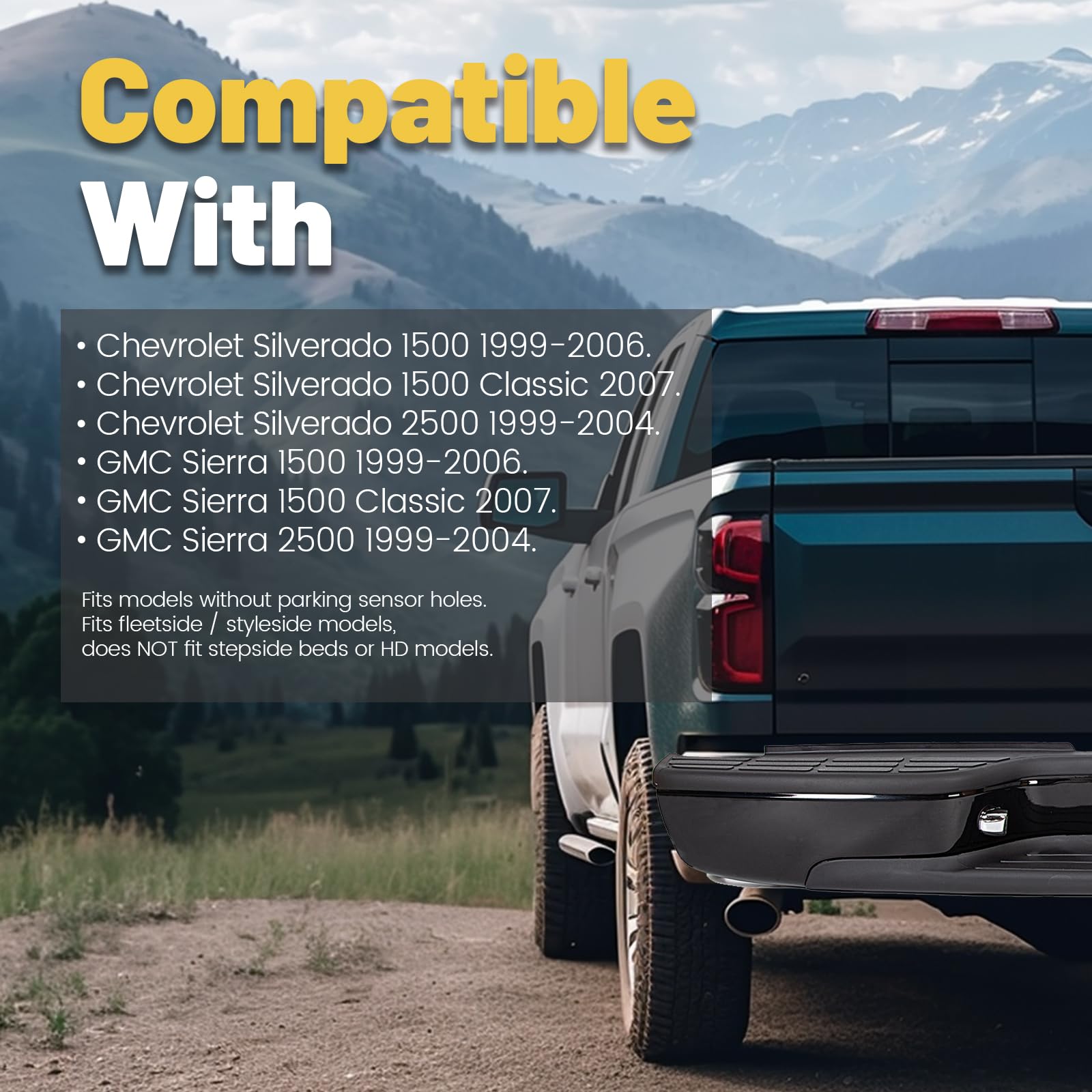 Ecotric Rear Step Bumper Compatible With 1999-2007 Chevy Chevrolet Silverado Gmc Sierra 1500 2500 Classic Face Bar W/License Pla