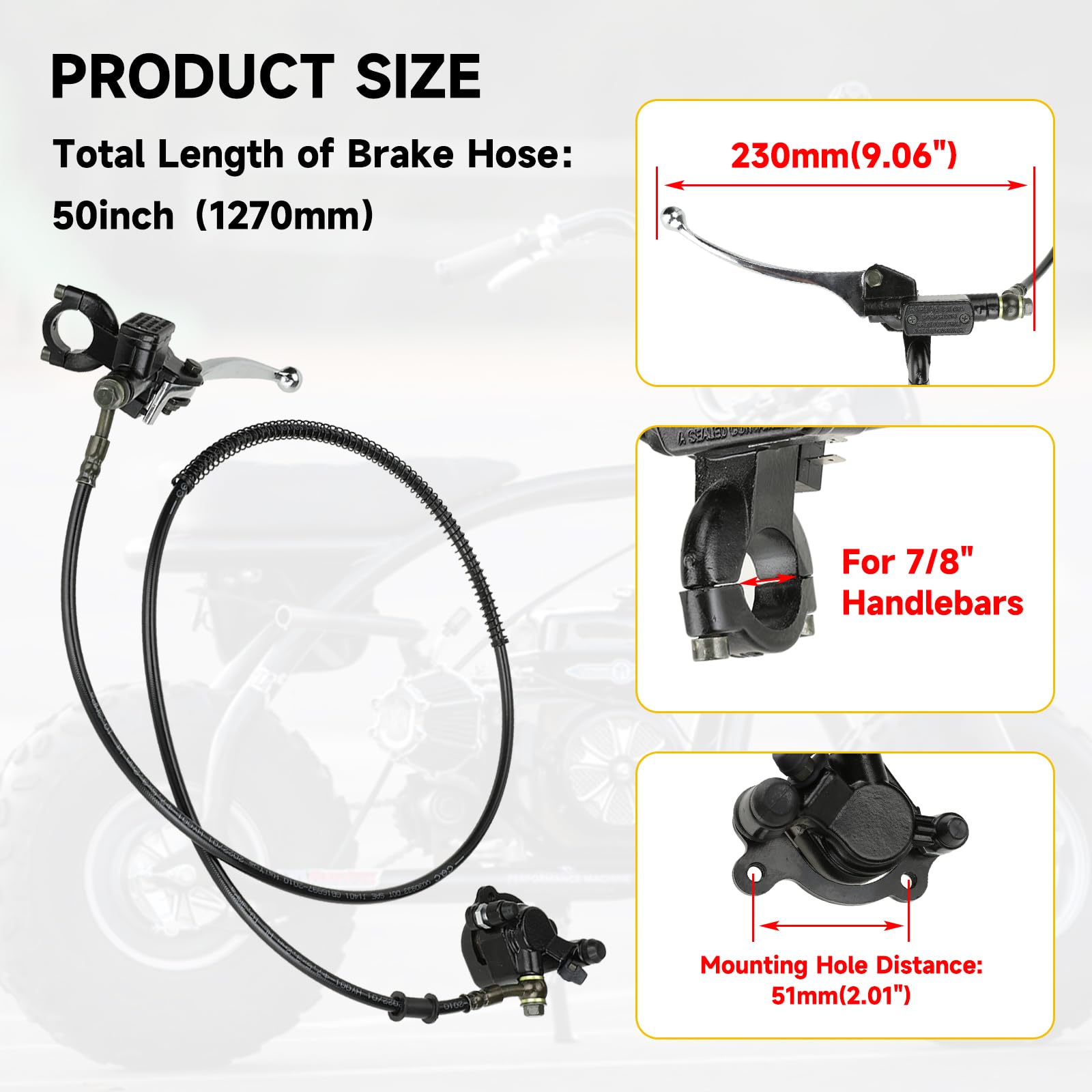 HIAORS Upgraded Hydraulic Brake Master Cylinder Caliper With Brake Pad Assembly Hose Tube for 97cc 2.8HP Baja Doodlebug Dirtbug