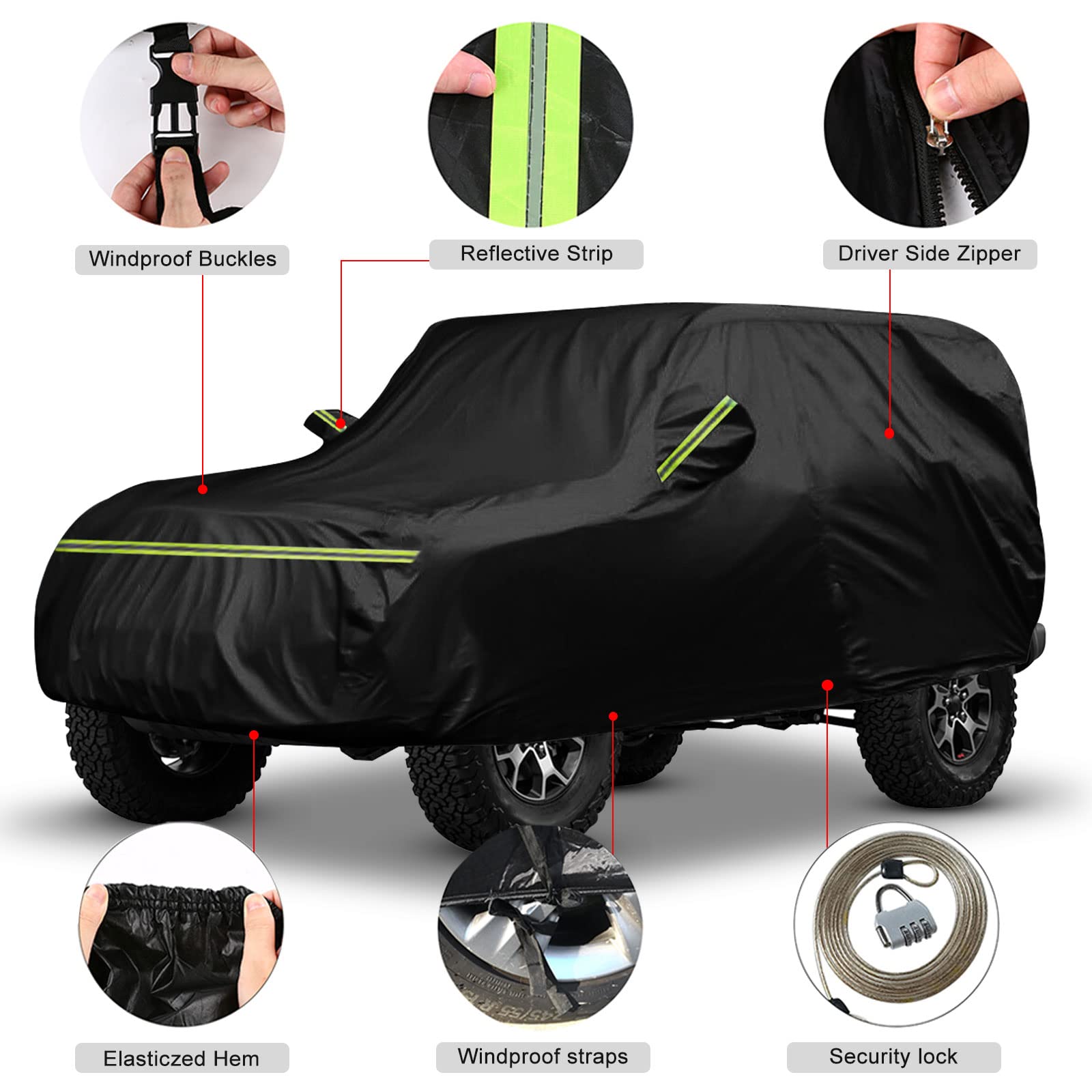Waterproof Car Covers Replace For 2021-2024 Ford Bronco 4 Door, 6 Layers All Weather Bronco Car Cover With Zipper Door & Windpro