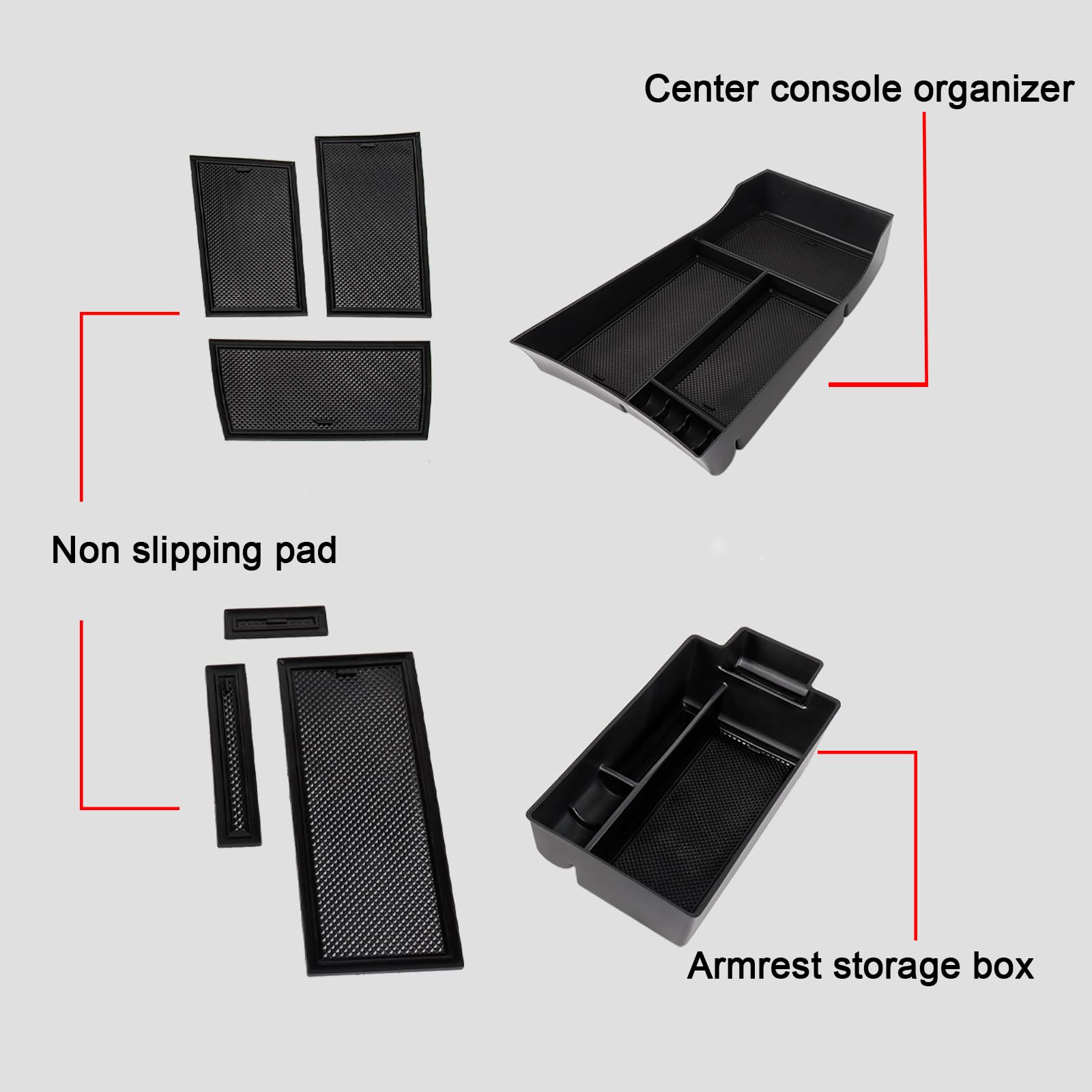Neepiar 2PCS Center Console Organizer Compatible with 2021 2022 2023 2024 Nissan Rogue Armrest Storage Box Insert Tray ABS Mater