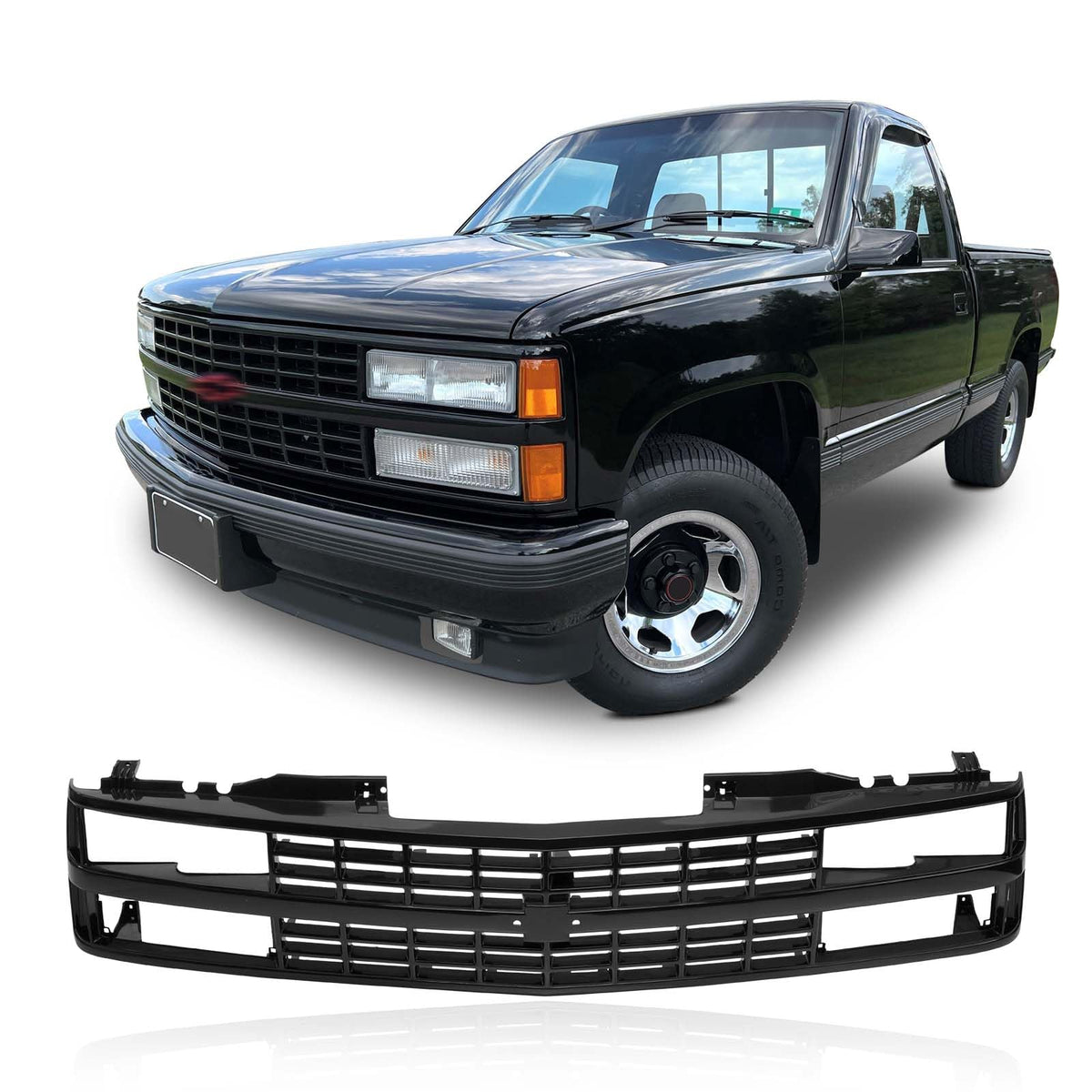 CarPartsDepot Front Grille Grille Black Shell With Black Insert Compatible With CHEVROLET 1988-1993 C/K 1500 2500 3500 & 1992-19