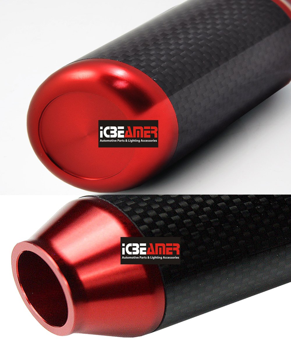 ICBEAMER Red Aluminum w/Carbon Fiber 3.25'' Shift Knob, Tall Fit Automatic and 4, 5 and 6 Speed Manual Transmission Vehicles, In
