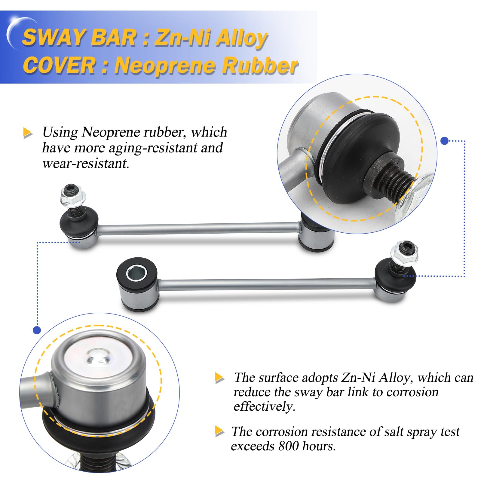 Zinc-Nickel Alloy Rear Stabilizer Sway Bar Links For 07-18 Jeep Wrangler/Jk,02-20 Cadillac Escalade,00-20 Gmc Yukon/Xl, 03-09 Hu