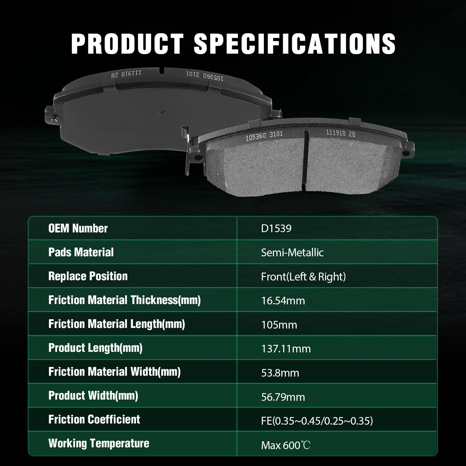 Automuto 4Pcs Front Semi-Metallic Disc Brake Pads Set D1539 For Scion Fr-S For Subaru Brz Crosstrek Forester Impreza Legacy Outb