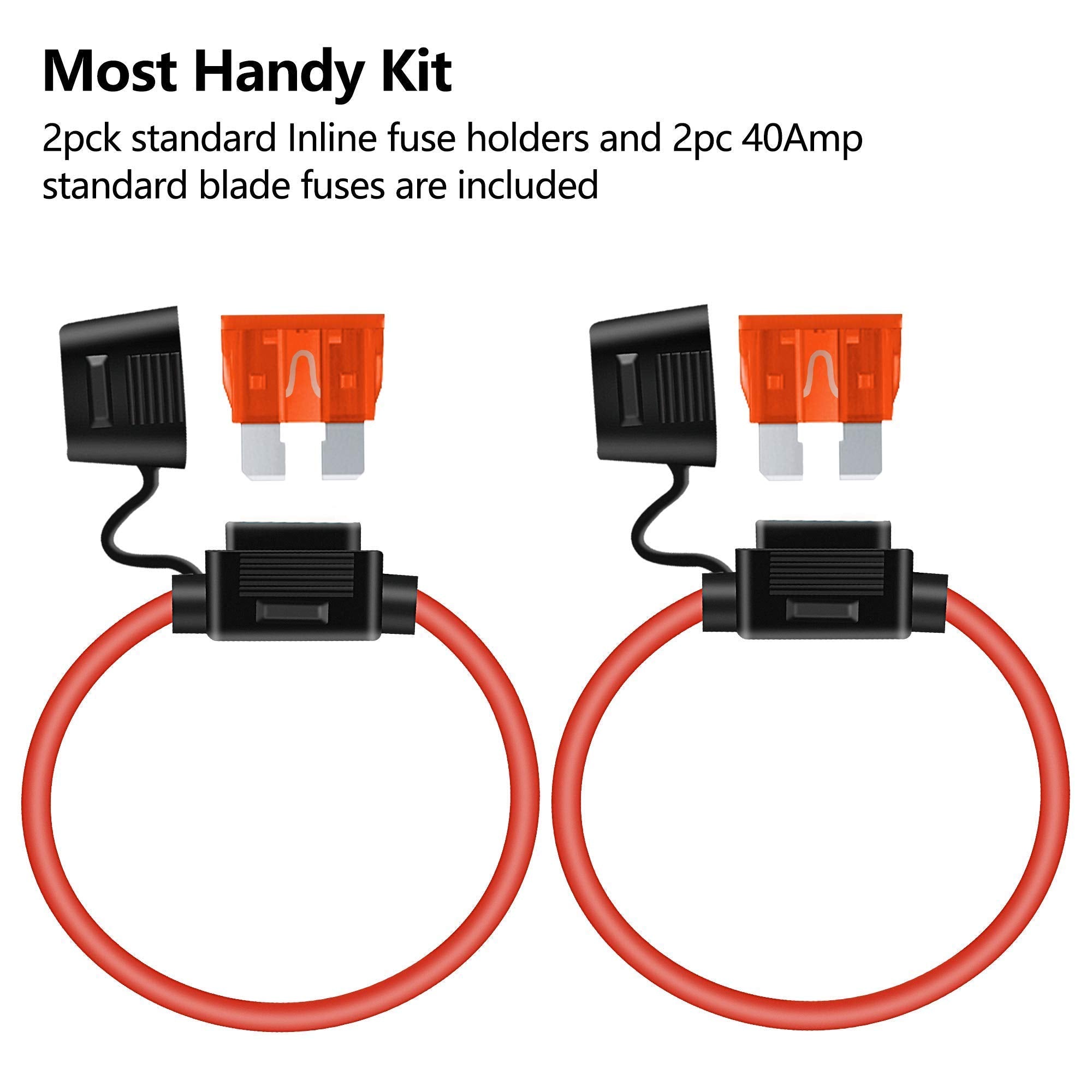 MulWark 2 Pack 10 Gauge Tinned Copper Marine Wire Waterproof IP67 Inline Fuse Holder Pigtail Blade Fuse Block Relay with 40AMP A