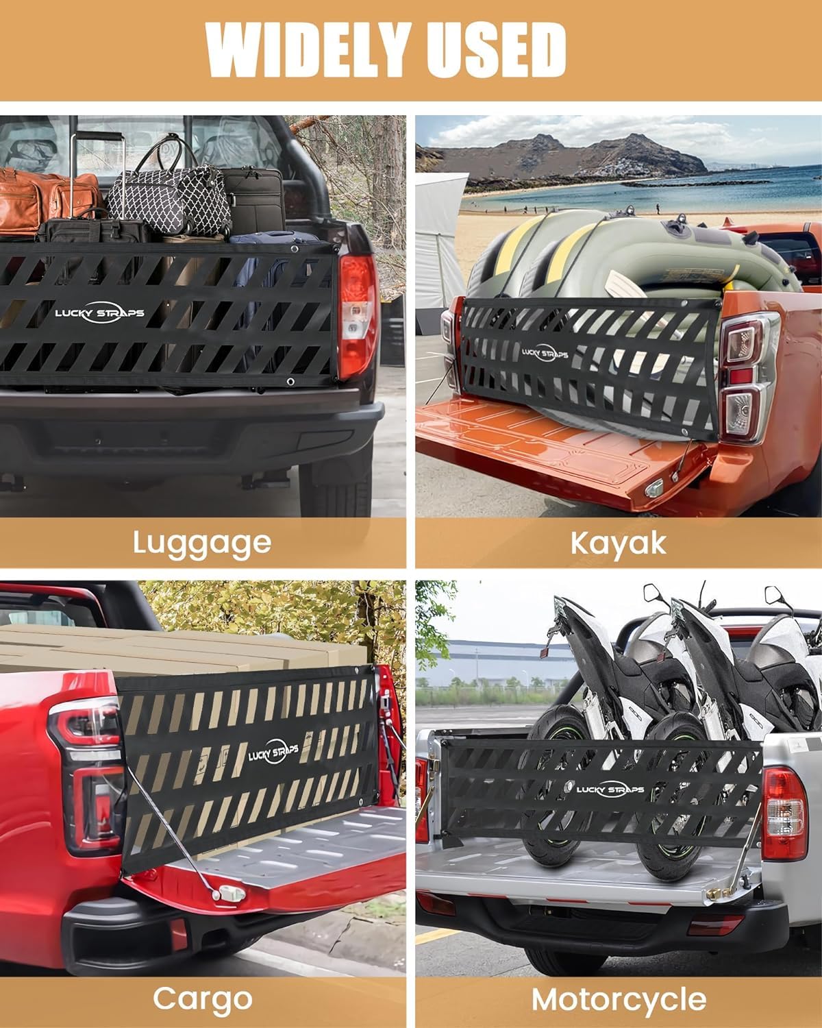 Lucky Straps Tailgate Net For Pickup Truck Bed, 50'' X 15'' Heavy Duty Tailgate Cargo Netting For Small & Mid-Size Truck, Easy-T