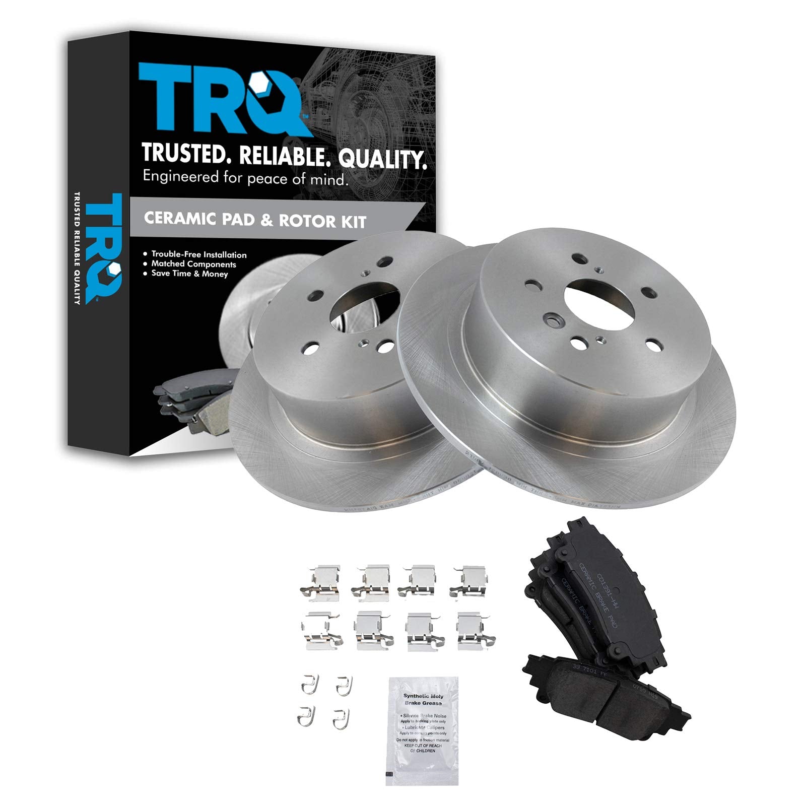 Trq Rear Brake Pad & Rotor Kit Brake Pads Brake Rotor Ceramic Compatible With 2014 Toyota Highlander