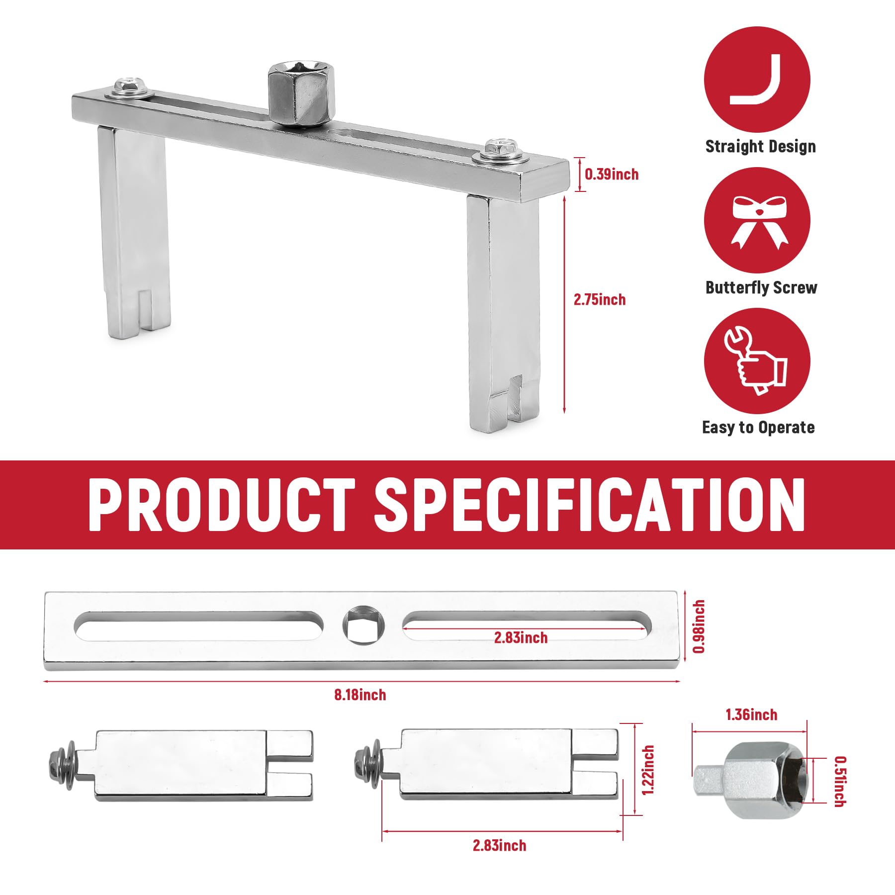 AUPREX Fuel Pump Removal Tool, Adjustable Double Contact Fuel Pump Lock Ring Tool with 3/8    to 1/2    Drive Compatible with BM