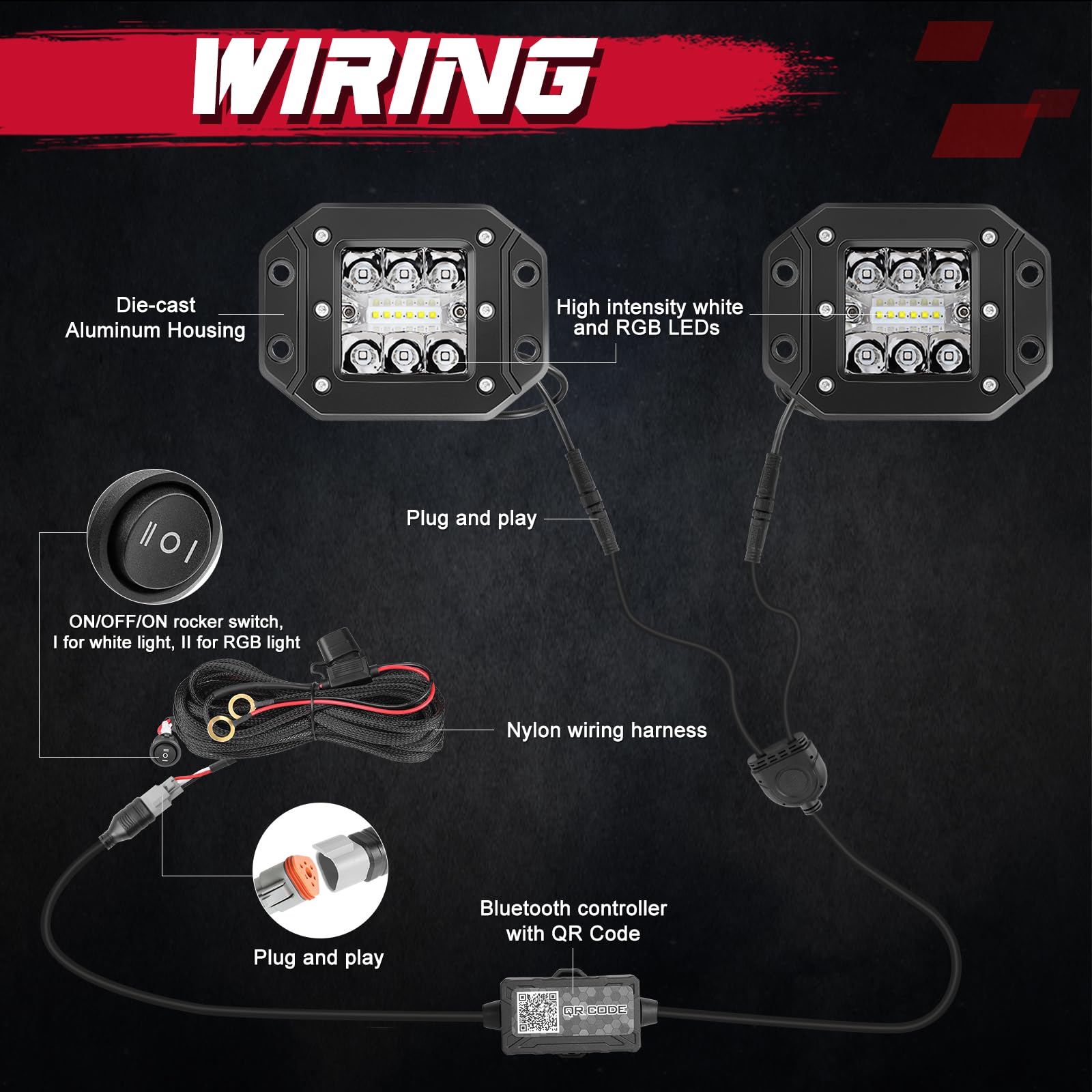 Offroadtown Rgbw Flush Mount Led Lights, 5Inch 60W Rgbw Led Driving Work Flush Fog Off Road Lights For Truck Pickup Utv Atv Suv