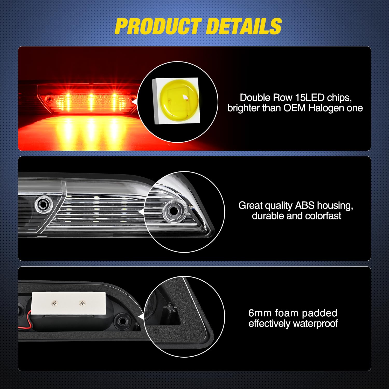 Nilight Third Brake Light Tail High Mount 3Rd Stop Cargo Reverse Lights Clear Lens Compatible With Ford F150 2015 2016 2017 2018