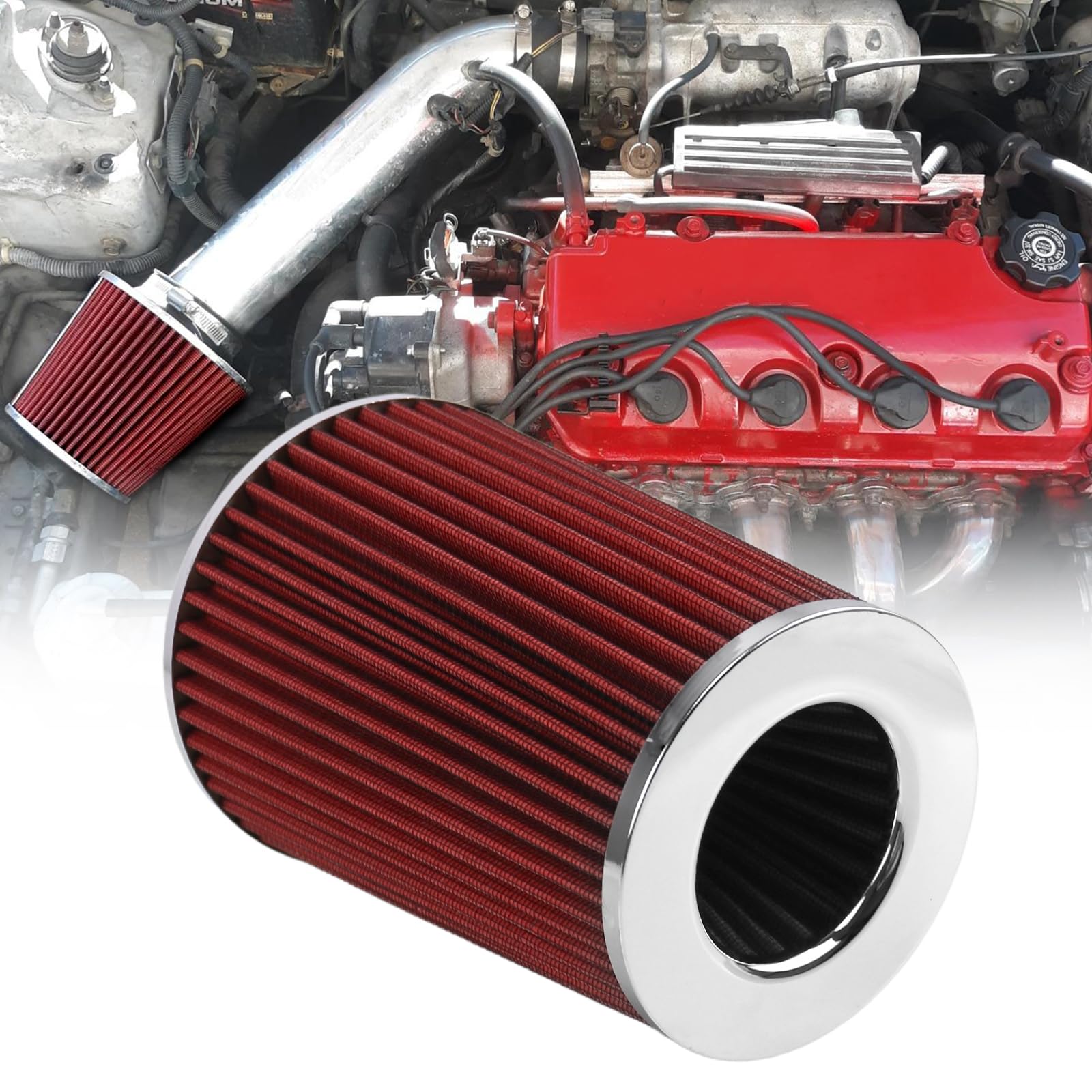 RYANSTAR RACING 89mm 3.5'' High Flow Round Tapered Cone Closed-Top Washable Clamp-On Dry Air Filter Compatible with Truck