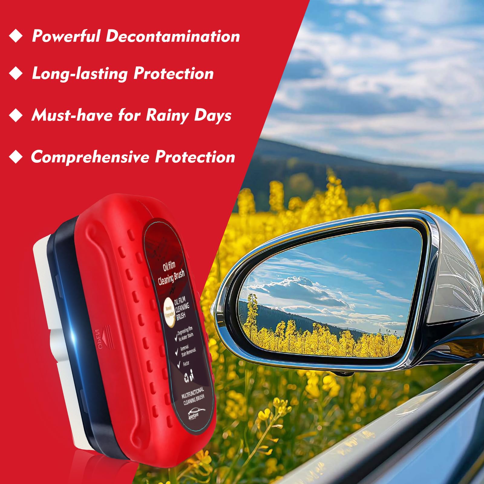 Automotive Oil Film Cleaning Brush with Reusable Foam Sprayer, Upgraded Antifog Glass Cleaning Board, Glass Oil Film Remover for