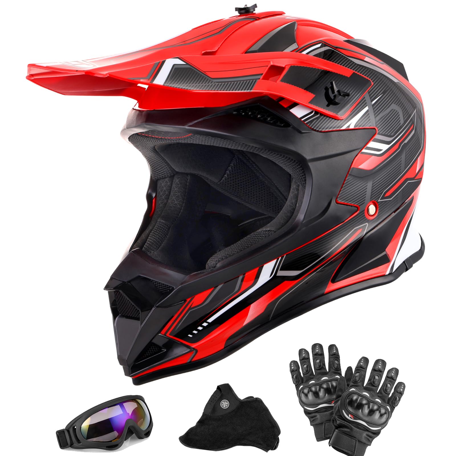 Oumurs Adult Dirt Bike Helmet Atv Helmet With Goggles Gloves & Mask Adjustable Sun Visor Dot/Fmvss-218 Motorcycle Adult Atv Helm