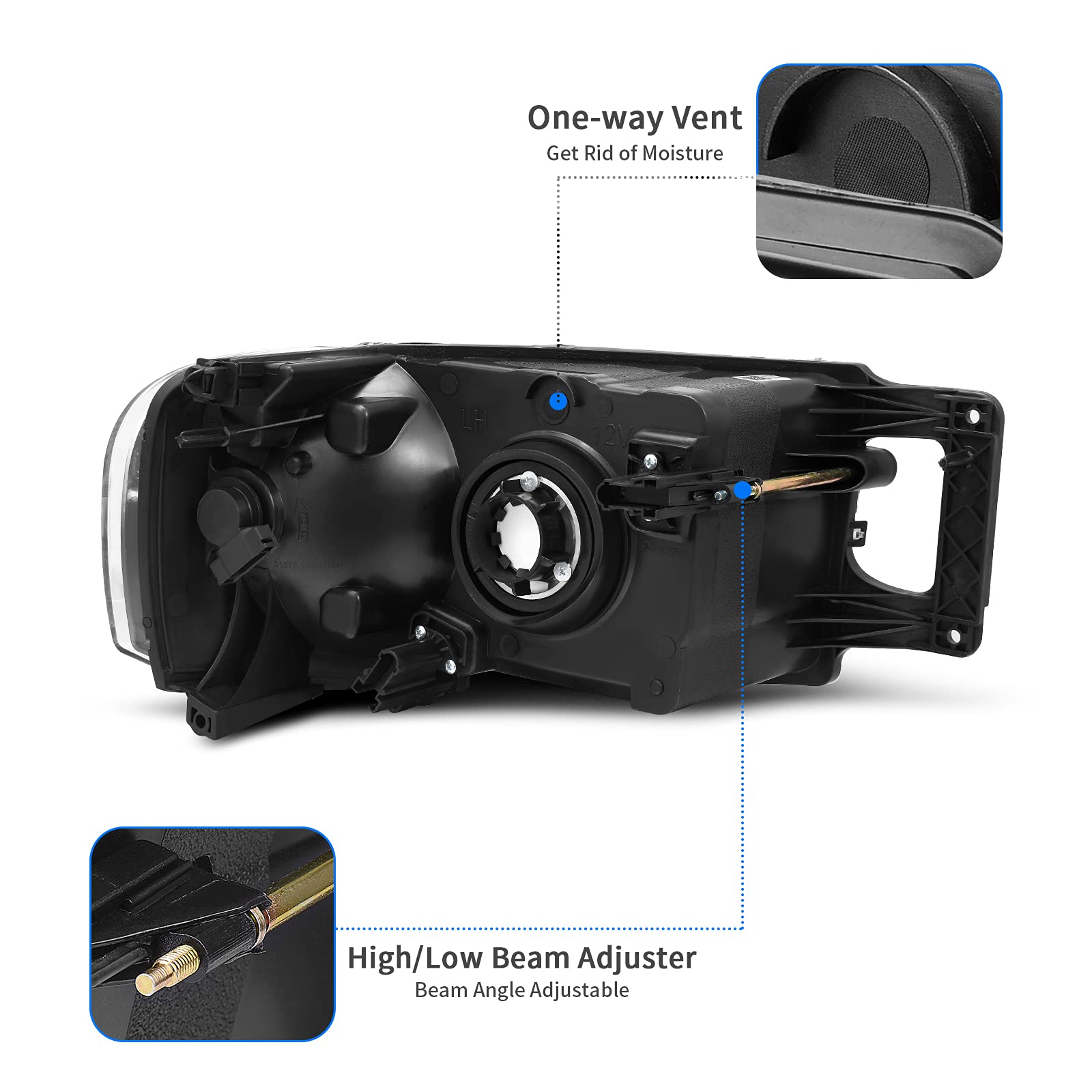 Dwvo Headlights Assembly Compatible With 02 03 04 05 Dodge Ram 1500 2500 3500 Pickup Headlamp Replacement Chrome Housing Clear R