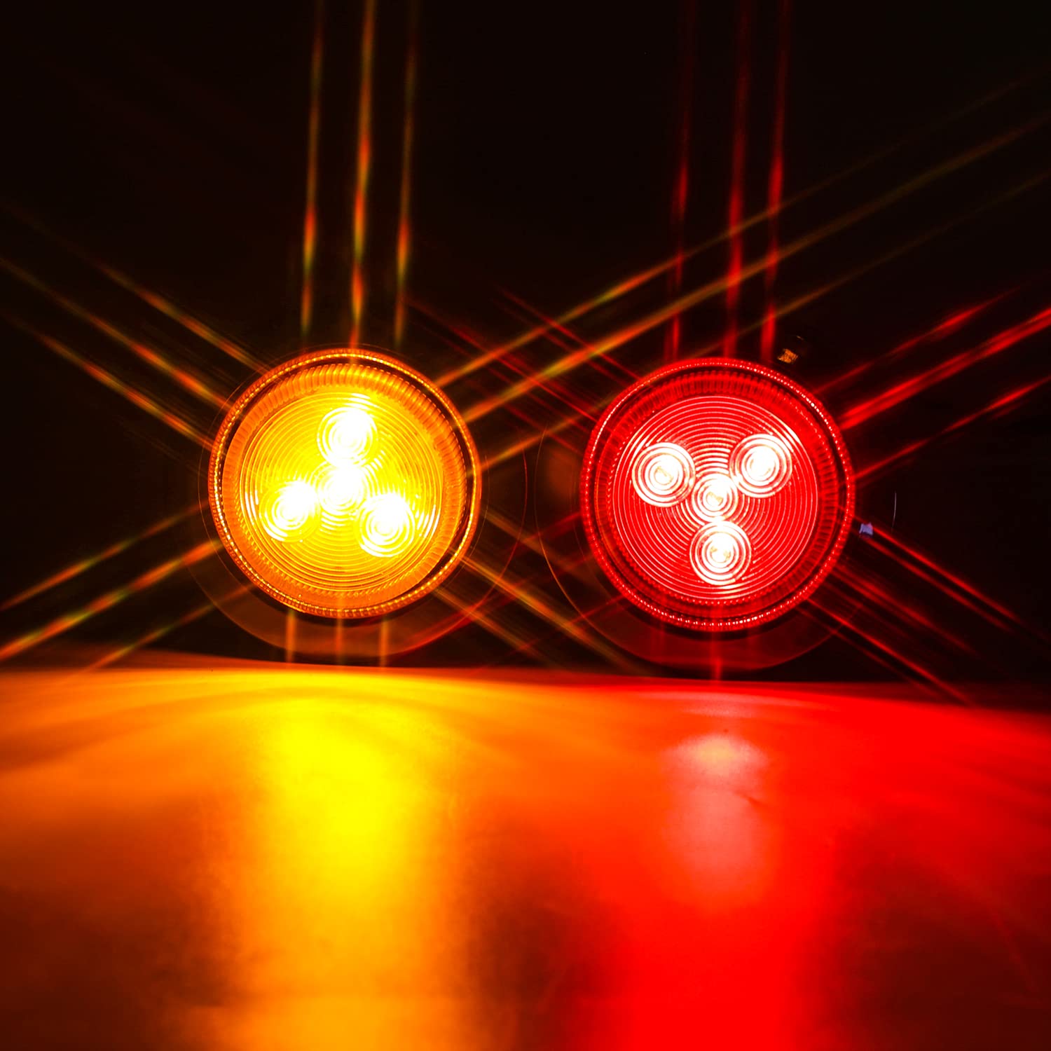 10 Pack (5 Amber + 5 Red) 2'' Round Led Side Marker Light, Super Bright 12-24V Grommet Flush Mount 4 Led Clearance Marker Lights
