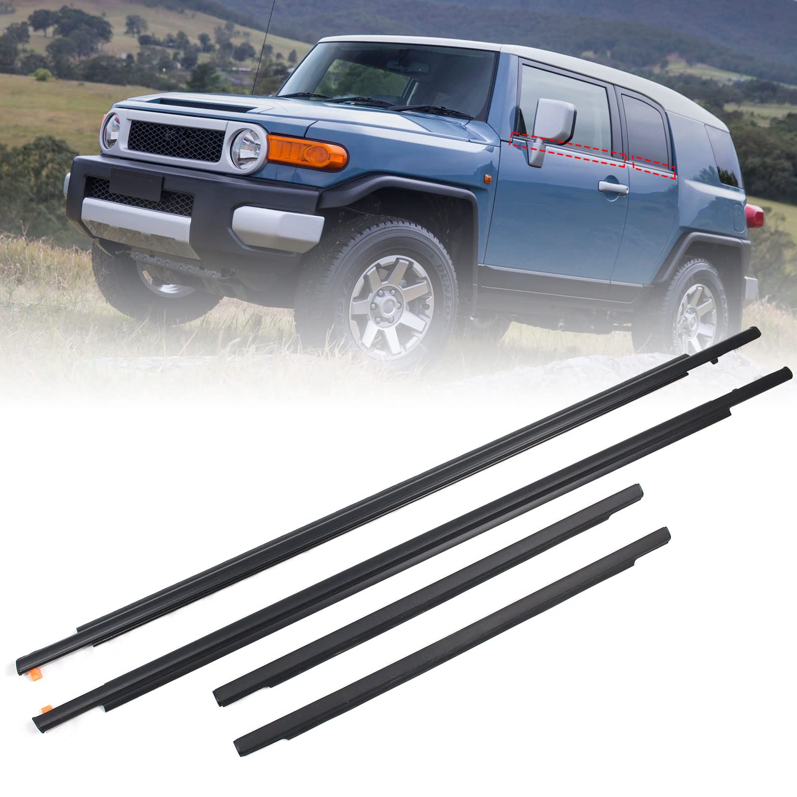 Yzqpnb Weatherstrip Window Molding Trim Seal Belt Compatible With Toyota Fj Cruiser 2007-2014 Front Rear Left Driver & Right Pas