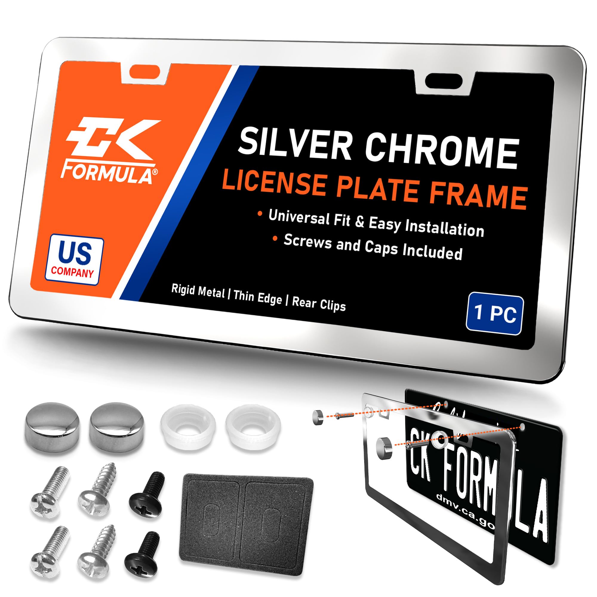 Silver Chrome License Plate Frame - Metal License Plate Cover for Car Plate Frame, Chrome License Plate Frames for Men, Car Lice