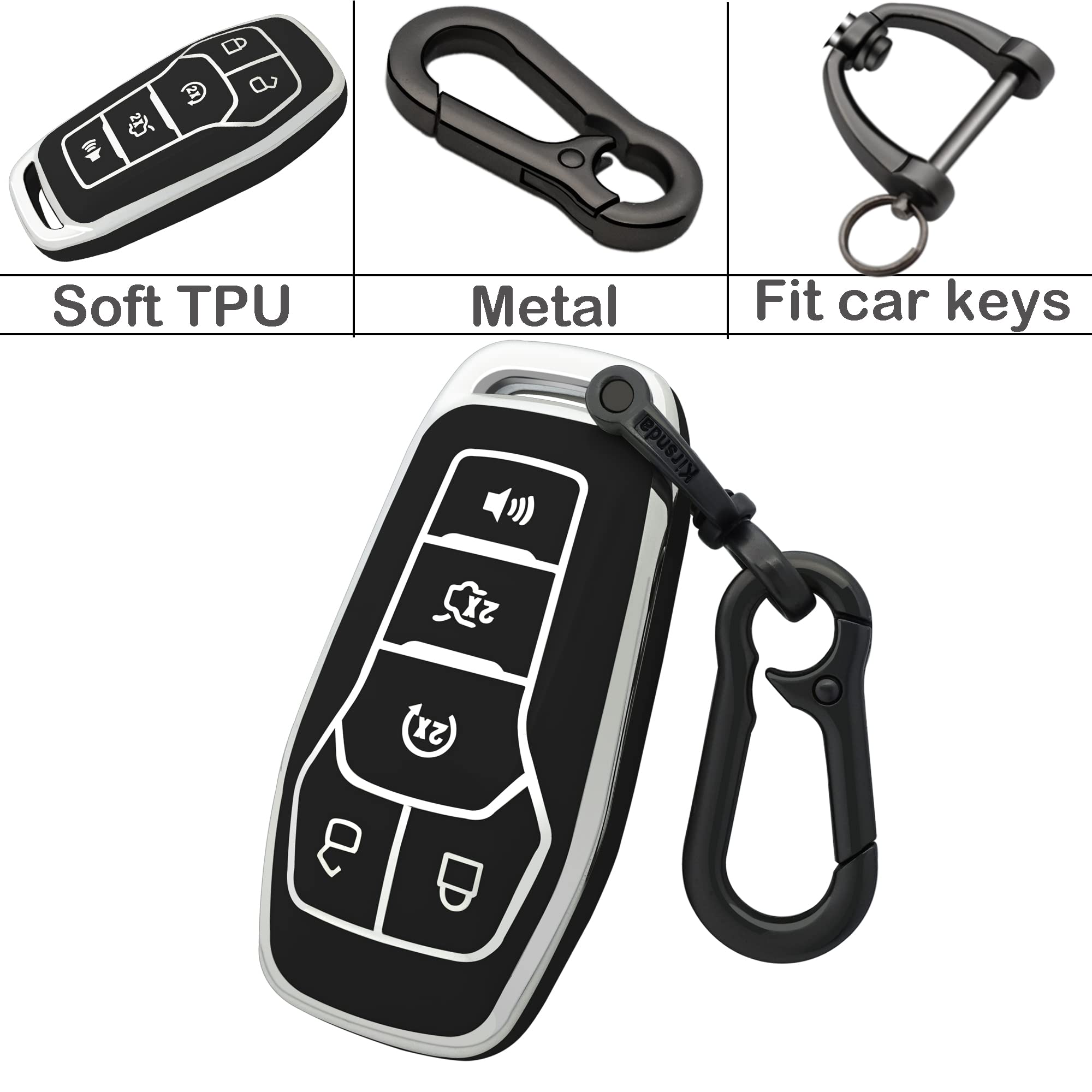 Kirsnda Key Fob Cover Case Keychain Compatible With Ford And For Lincoln,Soft Tpu Key Case 5 Buttons Fit Explorer For Mustang Ed
