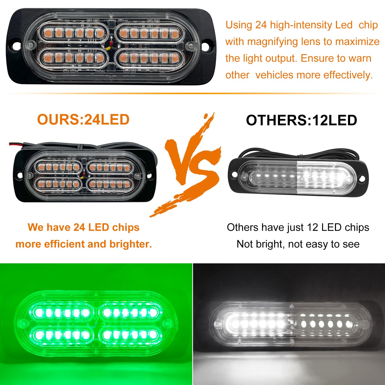 Ease2U E 12-24V 24-Led Super Bright Led Emergency Strobe Lights Warning For Cars Trucks Vehicle Suv Caution Hazard Construction