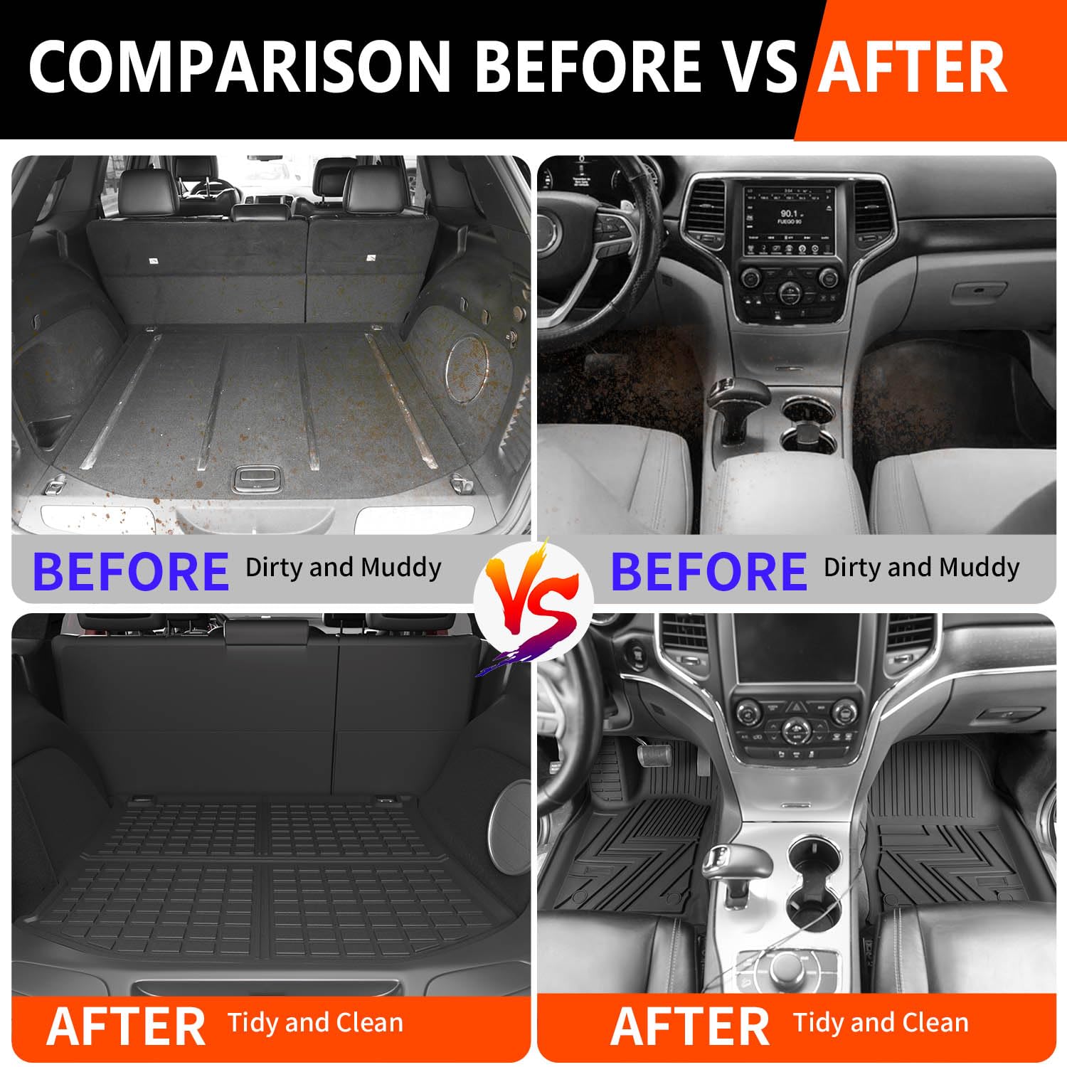 powoq Floor Mats Compatible with 2011-2021 Jeep Grand Cherokee Cargo Mat Floor Liner TPE Replacement for 2011-2021 Jeep Grand Ch