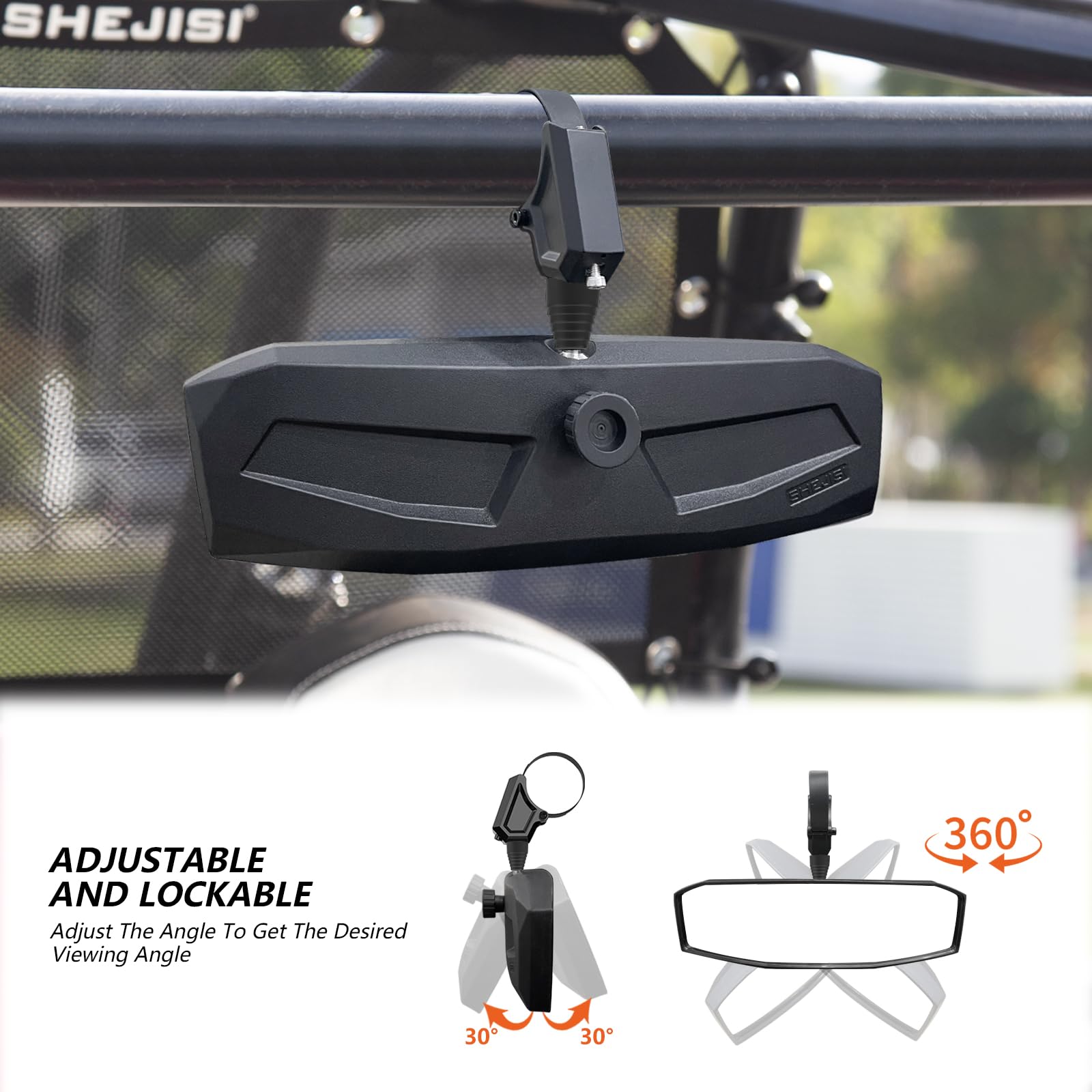 SHEJISI UTV Rearview Mirror for 1.5 to 2.0 Roll Cage - Adjustable Viewing Angle, Compatible with Polaris RZR, Can Am, Honda Pioneer, Kawasaki