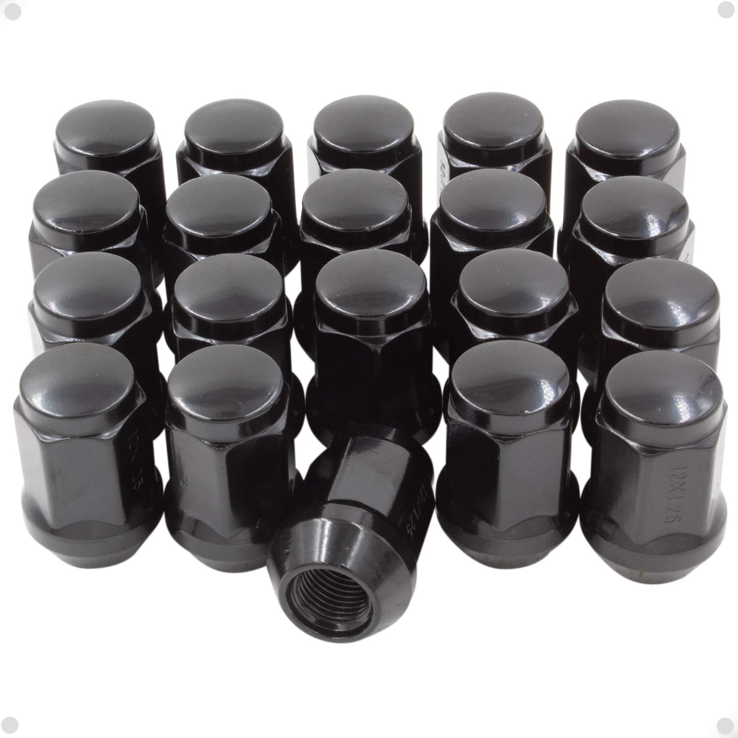Wheel Accessories Parts Set of 20 Black 7/16 Lug Nuts Closed End Bulge Acorn Lug Nut Style 1.38 Long Cone Seat 19mm (3/4) Hex Wh