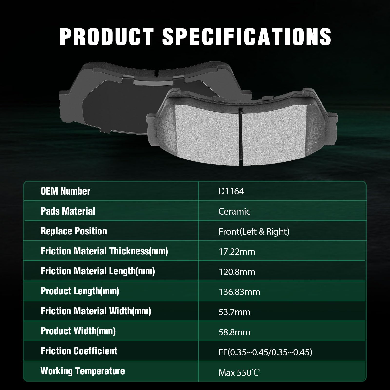 Automuto 4Pcs Front Ceramic Disc Brake Pads Set D1164 For Ford For Fusion 2006-2012,For Lincoln Mkz 2007-2012,For Lincoln Zephyr