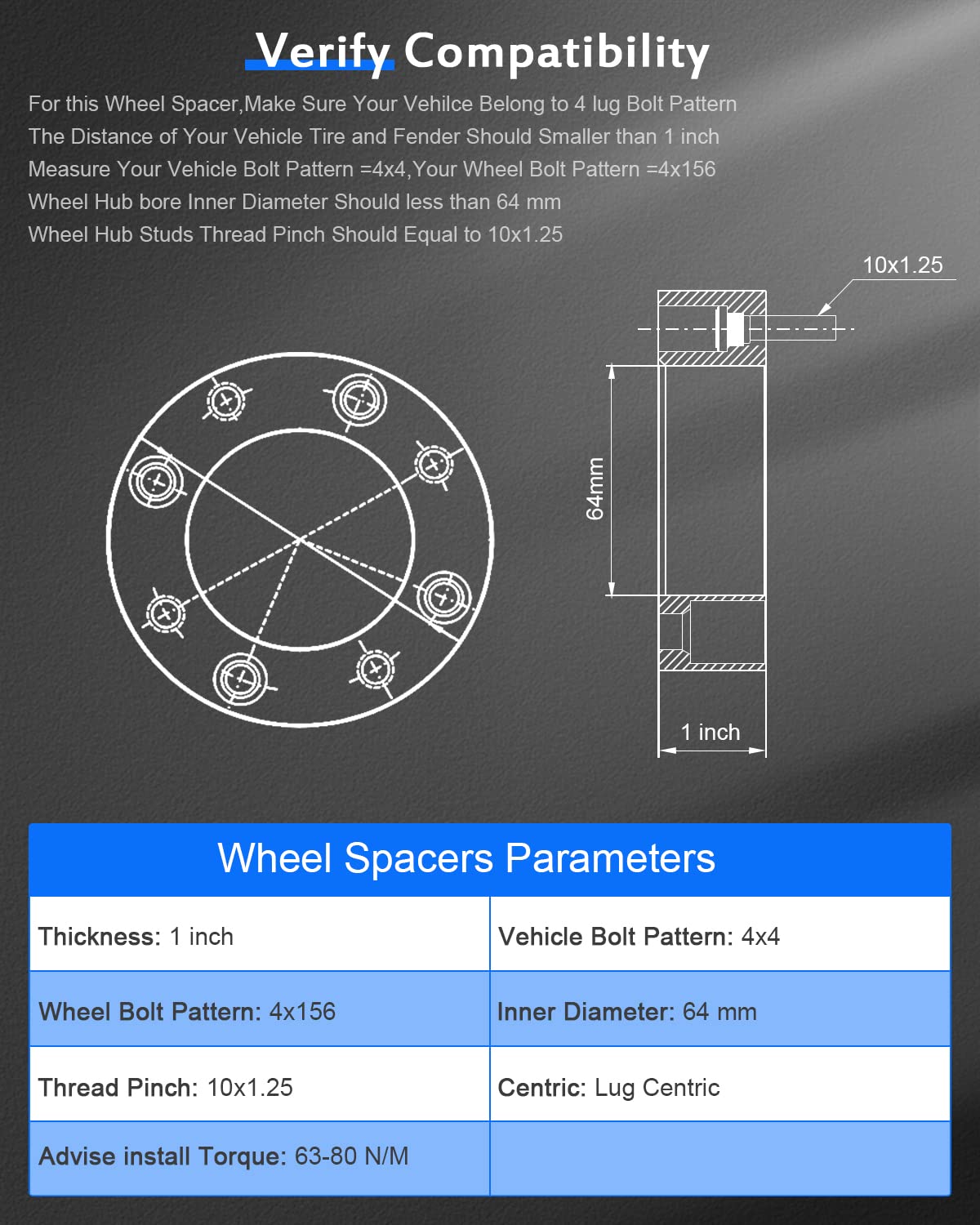 Eccpp 2Pcs 4 Lug 1 Inch Wheel Spacers Adapters 4X4 To 4X156 10X1.25 64Mm Compatible With 2008-2010 For Outlaw 450 2008-2017 For Outlaw 50 2007-2014 For Outlaw 90