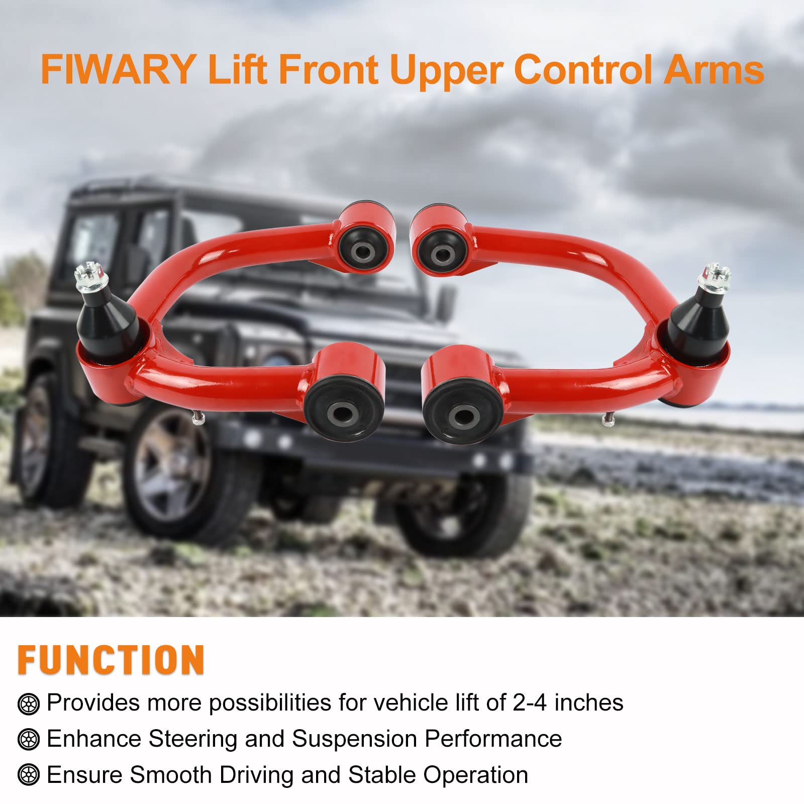 Fiwary Lift Front Upper Control Arms Fit For 2003-2022 4Runner, 2007-2014 Fj Cruiser, 2-4' Suspension Adjustable Control Arms With Ball Joint Fit For 2003-2009 Gx470, 2010-2016 Gx460 (Pair, Red)