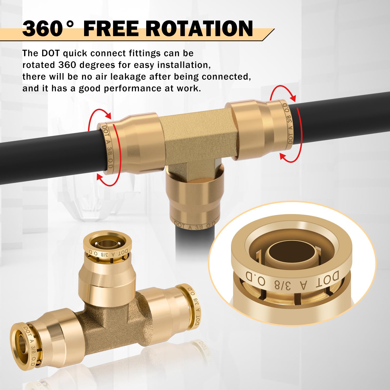 Cheemuii 13 Pcs Brass Dot Air Line Fittings Kit 1/4 3/8 1/2 Dot Quick Connect Air Fittings Tee Union Push To Connect Air Hose Fi