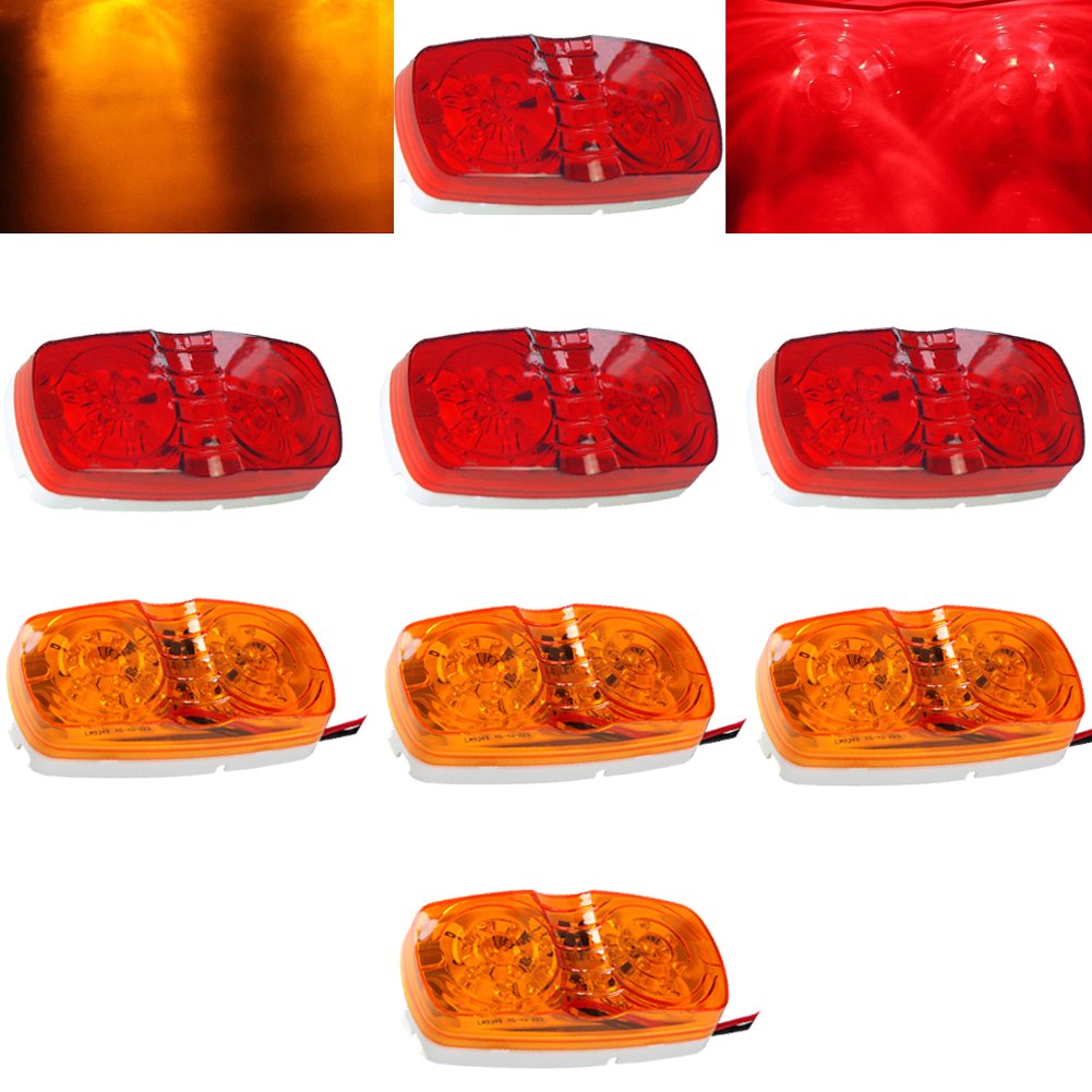 New Sun 8 Pcs 4X2 Inch Trailer Rv Marker Led Light, Bullseye/Tiger Eye/Double Bubble Clearance Light, 10 Leds, Amber/Red 12V Rec