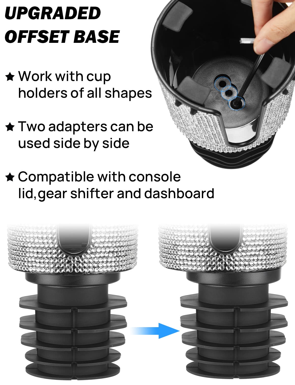 Joytutus Upgraded Car Cup Holder Expander With Offset Base, Compatible With Yeti, Hydro Flask, Large Cup Holder Expander For Car Hold 18-40 Oz Bottles And Mugs, Other Bottles In 3.4-3.8(Bling)