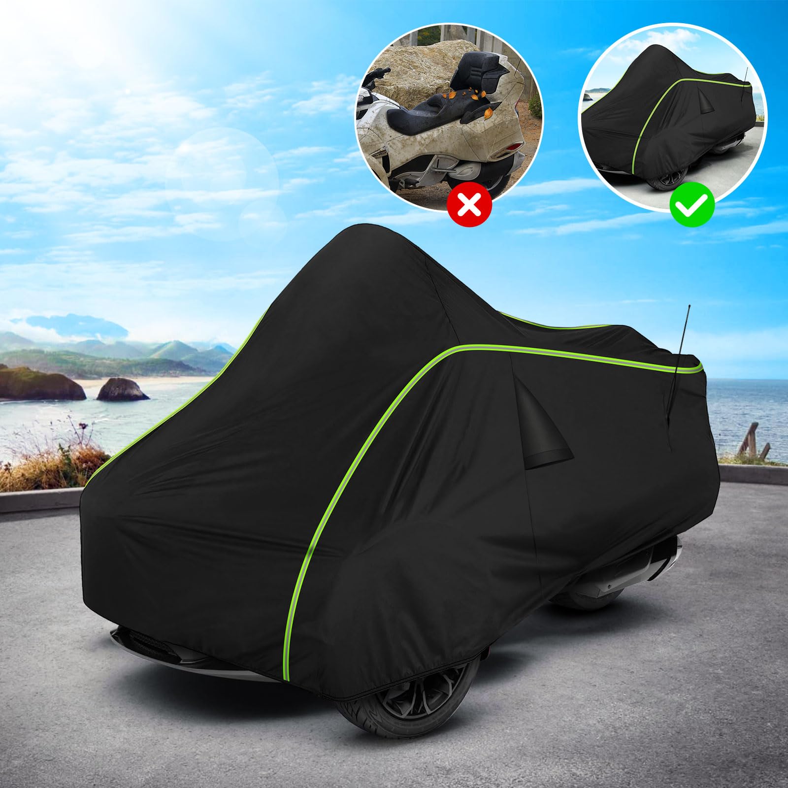 BIGACOVER Waterproof Full Cover for Can-Am Spyder RT (2020-2023) - Heavy Duty, Sun & Heat Protection, Black, All Weather Shield