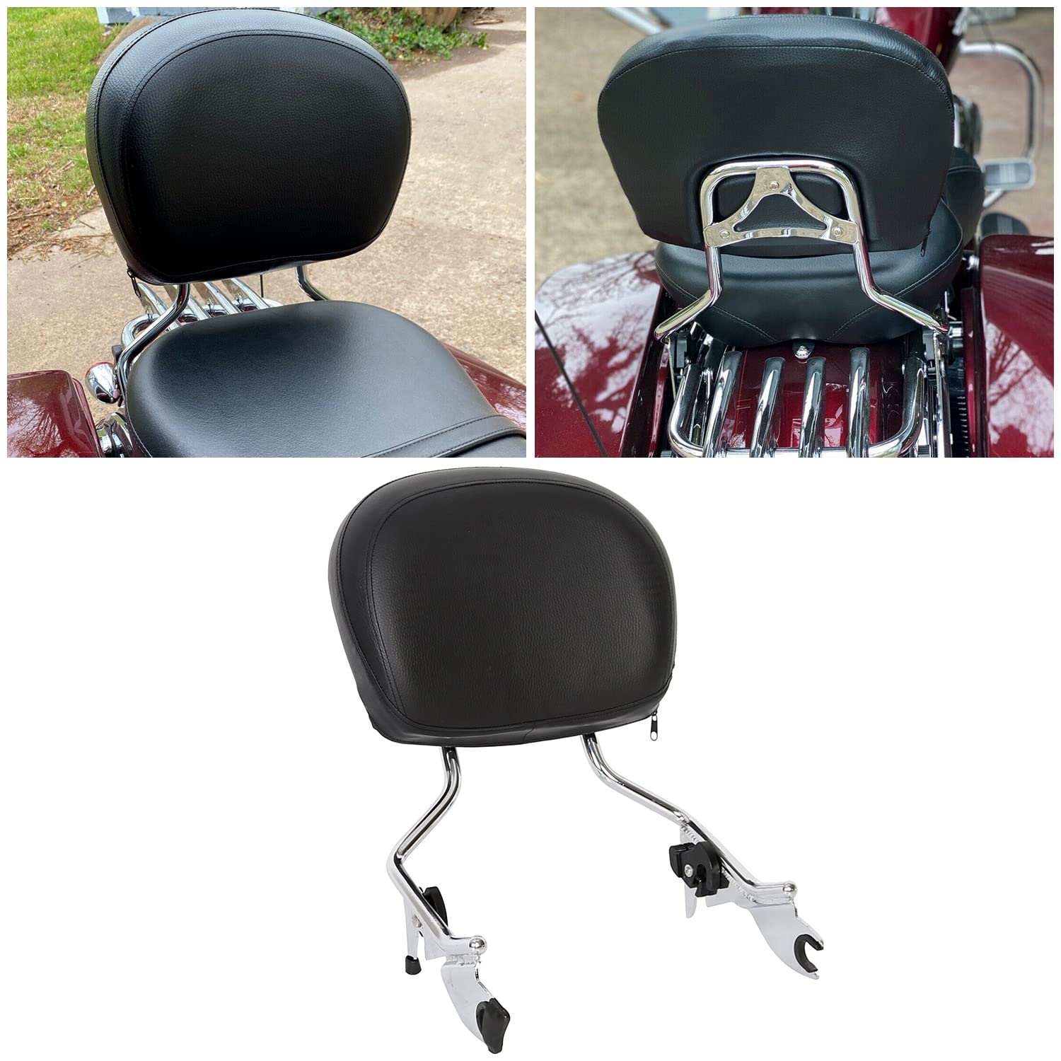 Chrome Detachable Backrest Sissy Bar With Pad Compatible with 2009-2023 Harley Touring Road King Electra Glide CVO Street Glide 