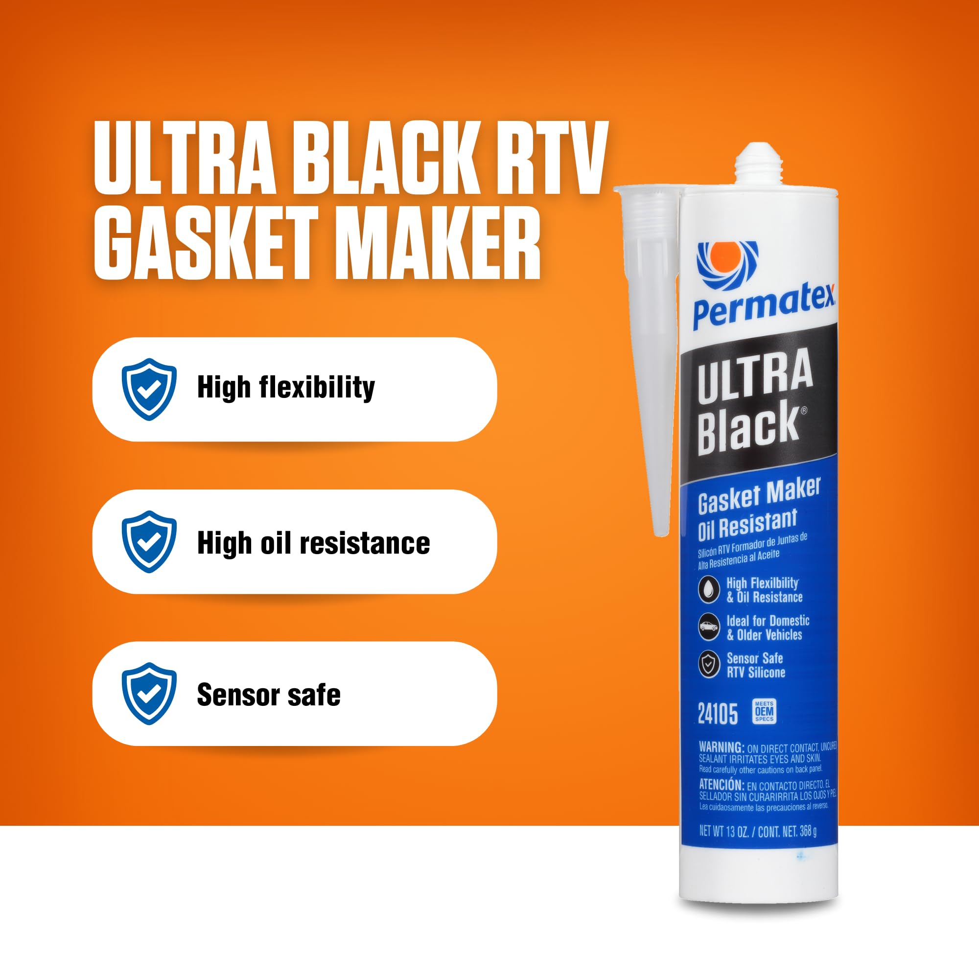 Permatex 24105 Ultra Black Maximum Oil Resistance Rtv Silicone Gasket Maker, Sensor Safe And Non-Corrosive, For High Flex And Oi