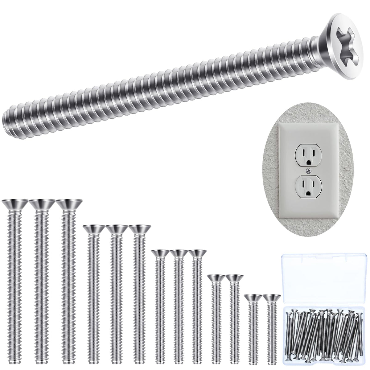 Ripeng 30 Pieces Extra Long Outlet Screws Long Electrical Outlet Screws Machine Screws Device Mounting Screws Electrical Outlet Extender For Fix Wonky And Sunken Outlets (Assorted Size)