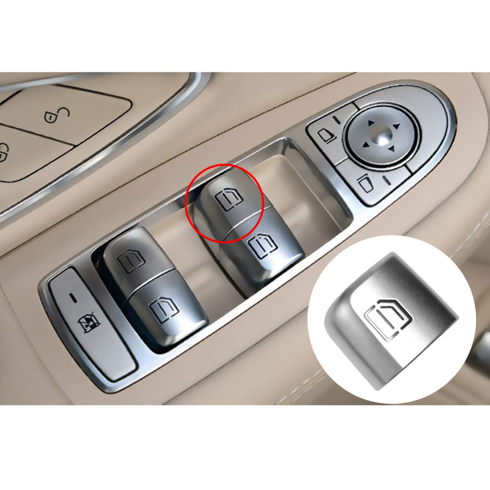 Moonlinks Window Switch Button Covers For Mercedes Benz C E Glc Class, Front Right Window Switch Repair Button Caps(1 Pcs,Fits Mercedes Benz W205 C Class 2015-2021 W253 Glc Class 2016-2022)