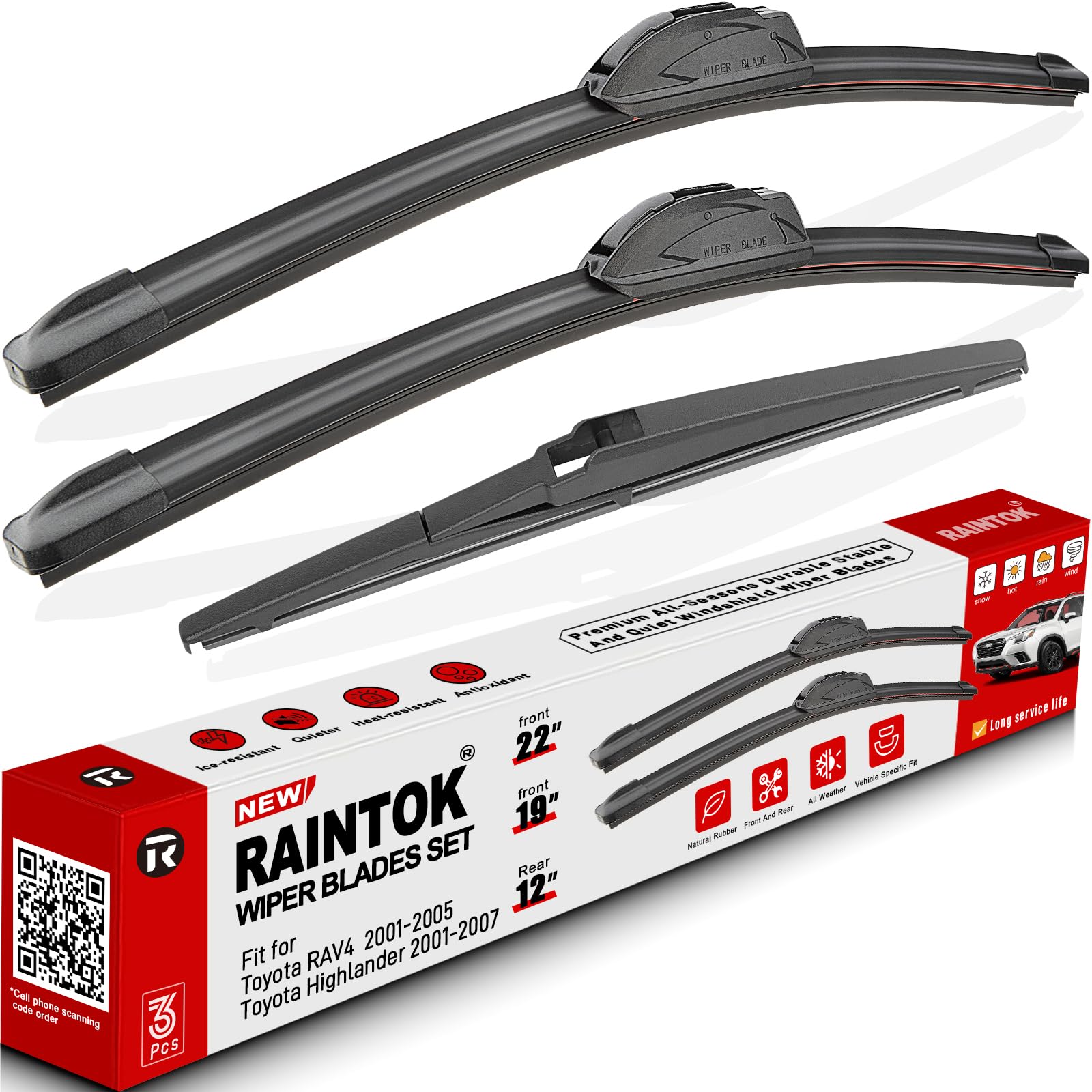 Raintok Windshield Wiper Blades Replacement For Toyota Highlander 2001-2007 / Toyota Rav4 2001-2005 Original Factory Quality Fro