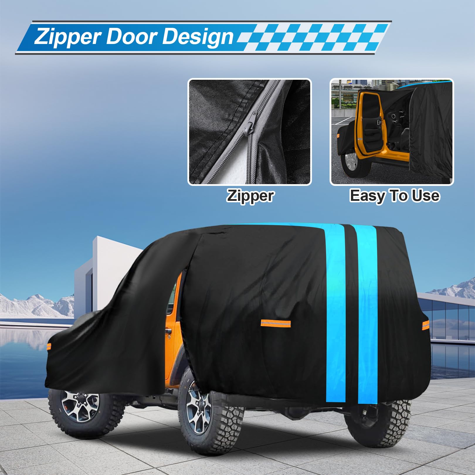 Sailnovo Car Cover Jeep Cover Waterproof 4 Door Fit For Jeep Wrangler 4 Doors 2006-2023 Jk Jl All Weather Sun Rain Snow Wind Hai