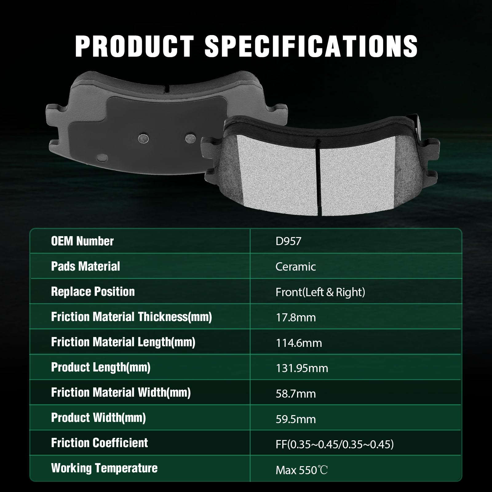 Automuto 4Pcs Front Ceramic Disc Brake Pads Set D957 For Mazda 6 2003-2005