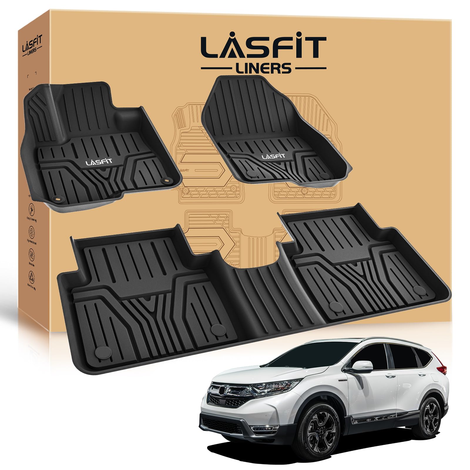 Lasfit Floor Mats For Honda Cr-V | Crv 2017-2022 (Include Hybrid Models), All Weather Protection Custom Fit Tpe Full Coverage Ea