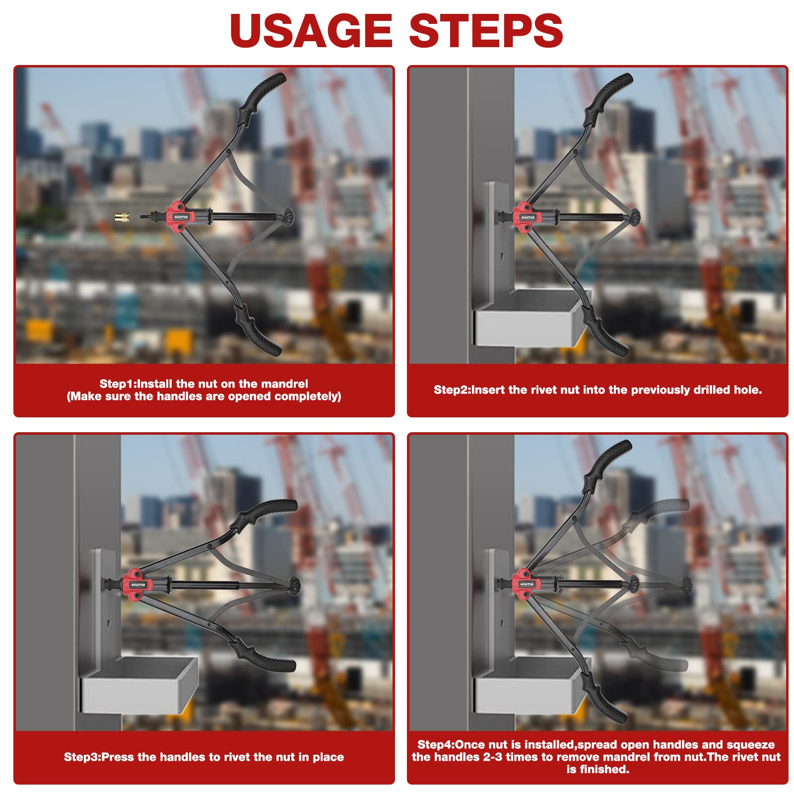 Aiuitio 16'' Rivet Nut Tool, Auto Release Nut Rivnut Tool Kit With 13 Metric And Sae Mandrels, Nutsert Rivet Tool Set With 130Pcs Rivnuts,Sturdy Plastic Case - 90% Time And Effort Saving