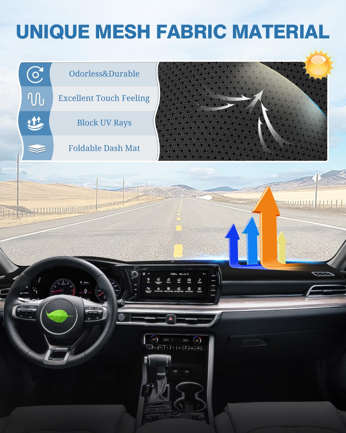 Fiilines Dash Cover For Kia K5 2021-2024 (Without Hud) Dashboard Cover For Kia K5 Dash Mat Mesh Protector Black