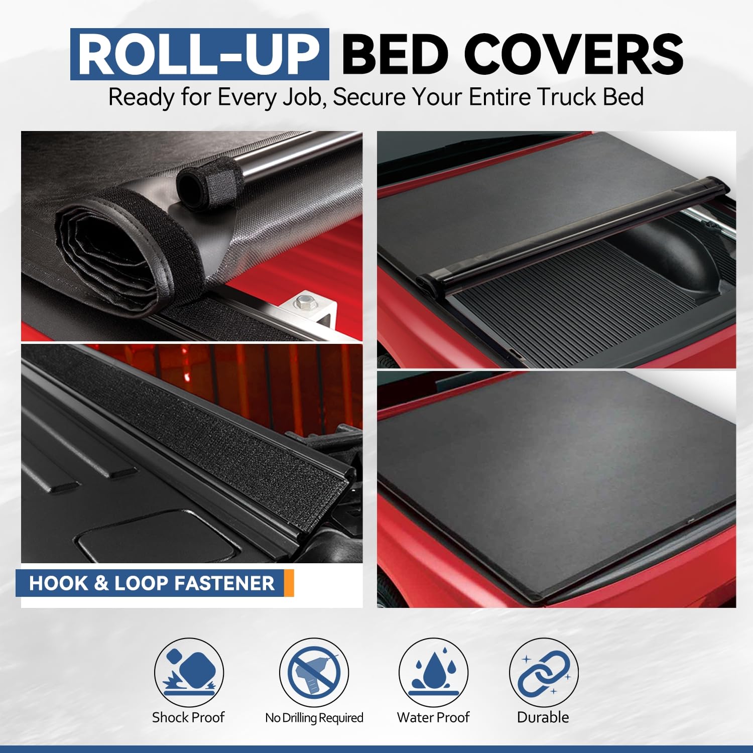 Auto Dynasty Soft Roll-Up Truck Bed Tonneau Cover Compatible With 2015-2023 Ford F-150 8Ft/96Inch Fleetside/Styleside Bed, Matte