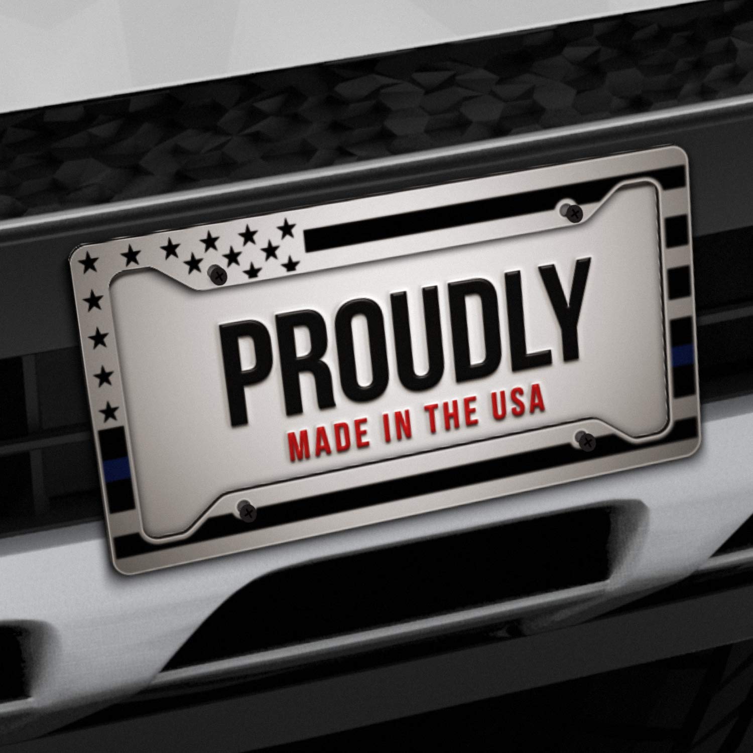 Jass Graphix American Flag License Plate Frame - Thin Blue Line- Car Tag Frame -Blue On White Police