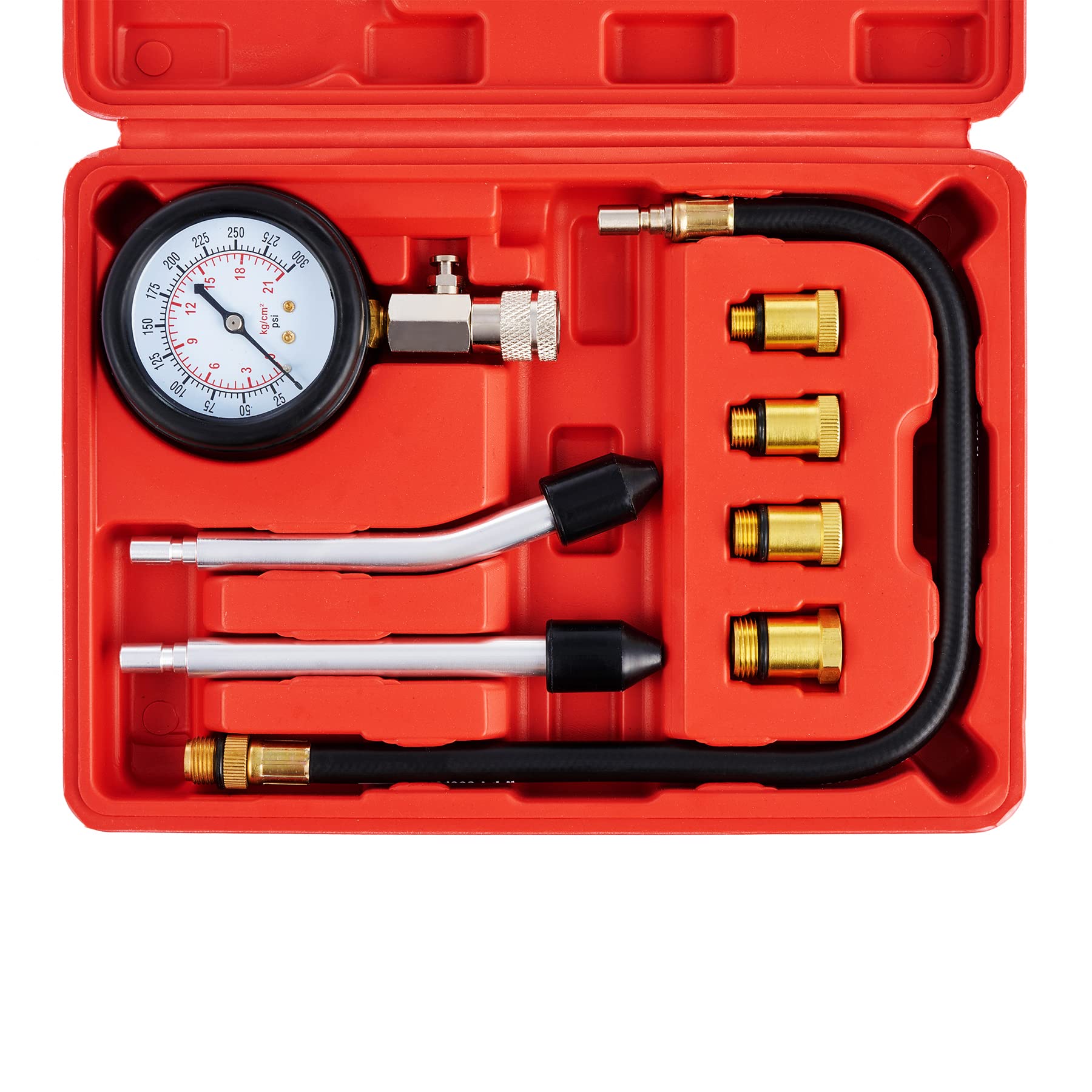 Orion Motor Tech Compression Tester, 8PCS Engine Cylinder Pressure Gauge for Petrol Gas Engine, 0-300PSI Engine Compression Test