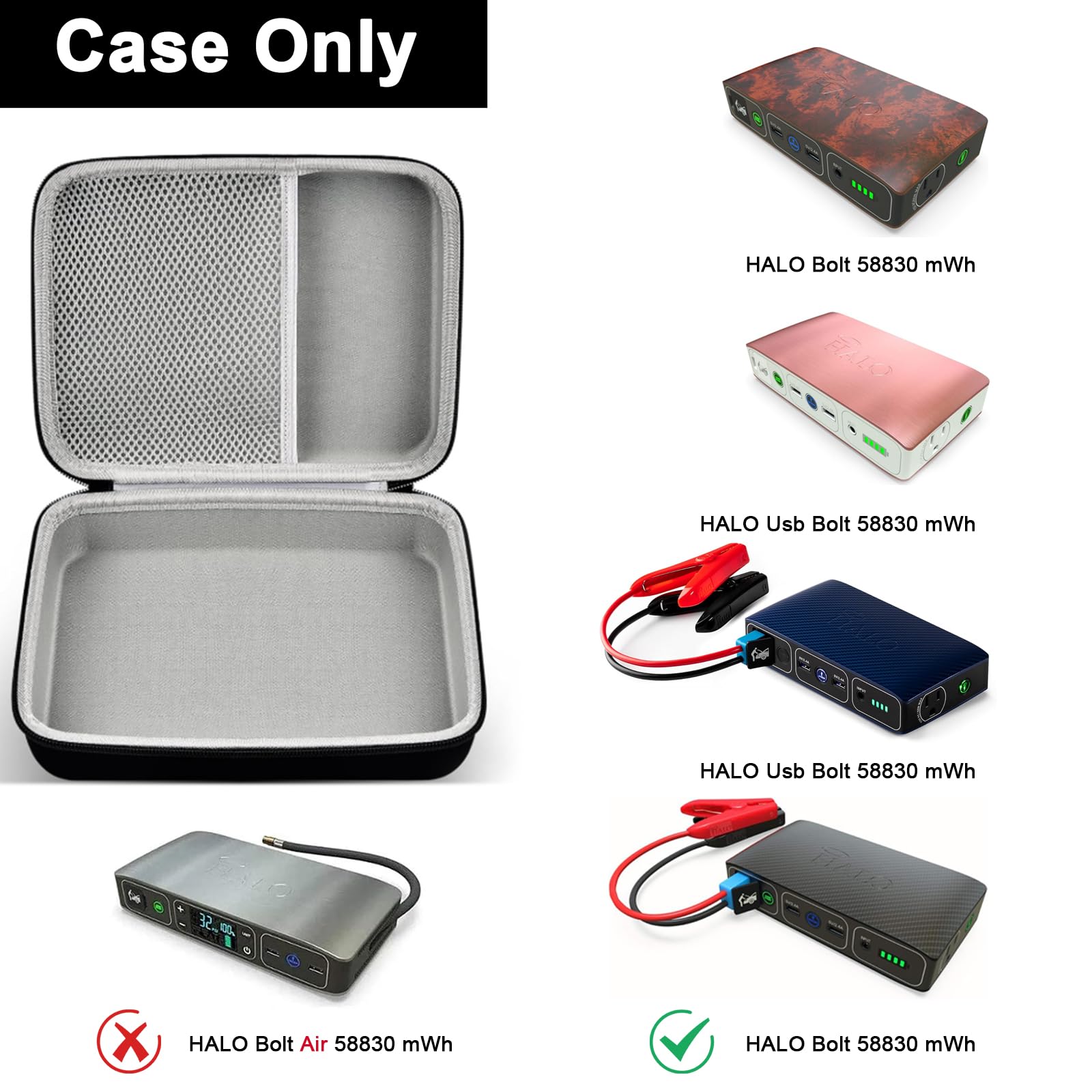 Case Compatible With Halo Bolt Portable Car Battery Jump Starter 58830/44400/57720 Mwh Charger. Power Bank Holder For Halo Power