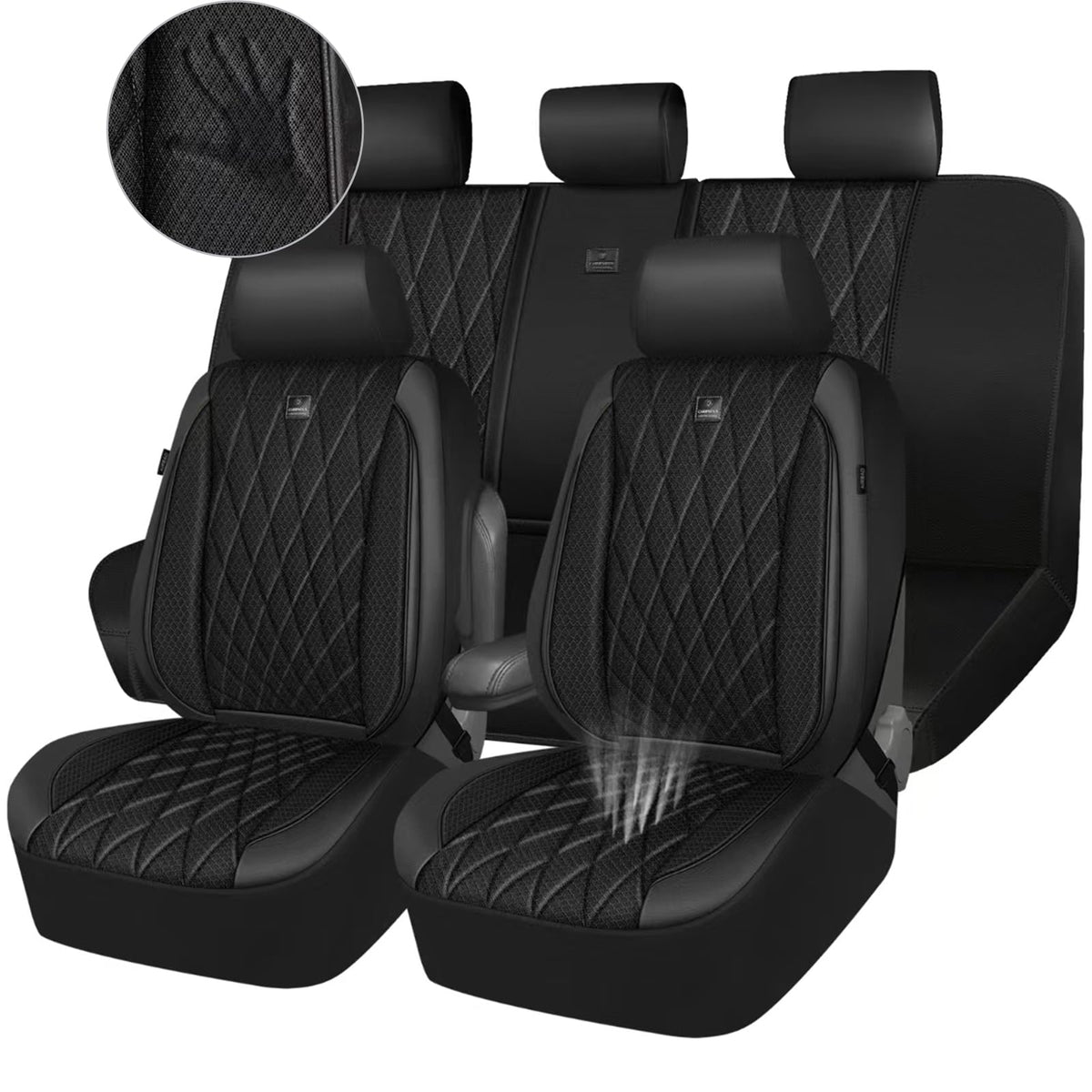 Car Pass Thick Foam 3D Mesh Leather Car Seat Covers Full Set, Luxury Breathable Premuim Faux Leather Automotive Seat Covers, Air